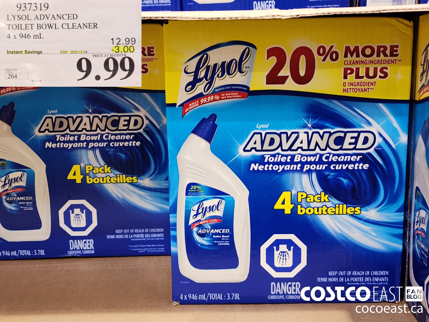 937348 LYSOL ADVANCED TOILET BOWL CLEANER 4 x 946 mL ($3.00 INSTANT SAVINGS EXPIRES ON 2022-12-18) $9.99