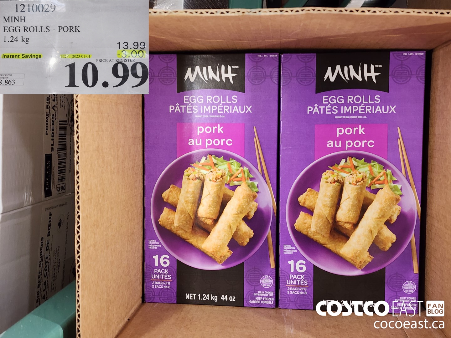 1210029 MINH PORK EGG ROLLS - PORK 1.24 KG ($3.00 INSTANT SAVINGS EXPIRES ON 2023-01-01) $12.99