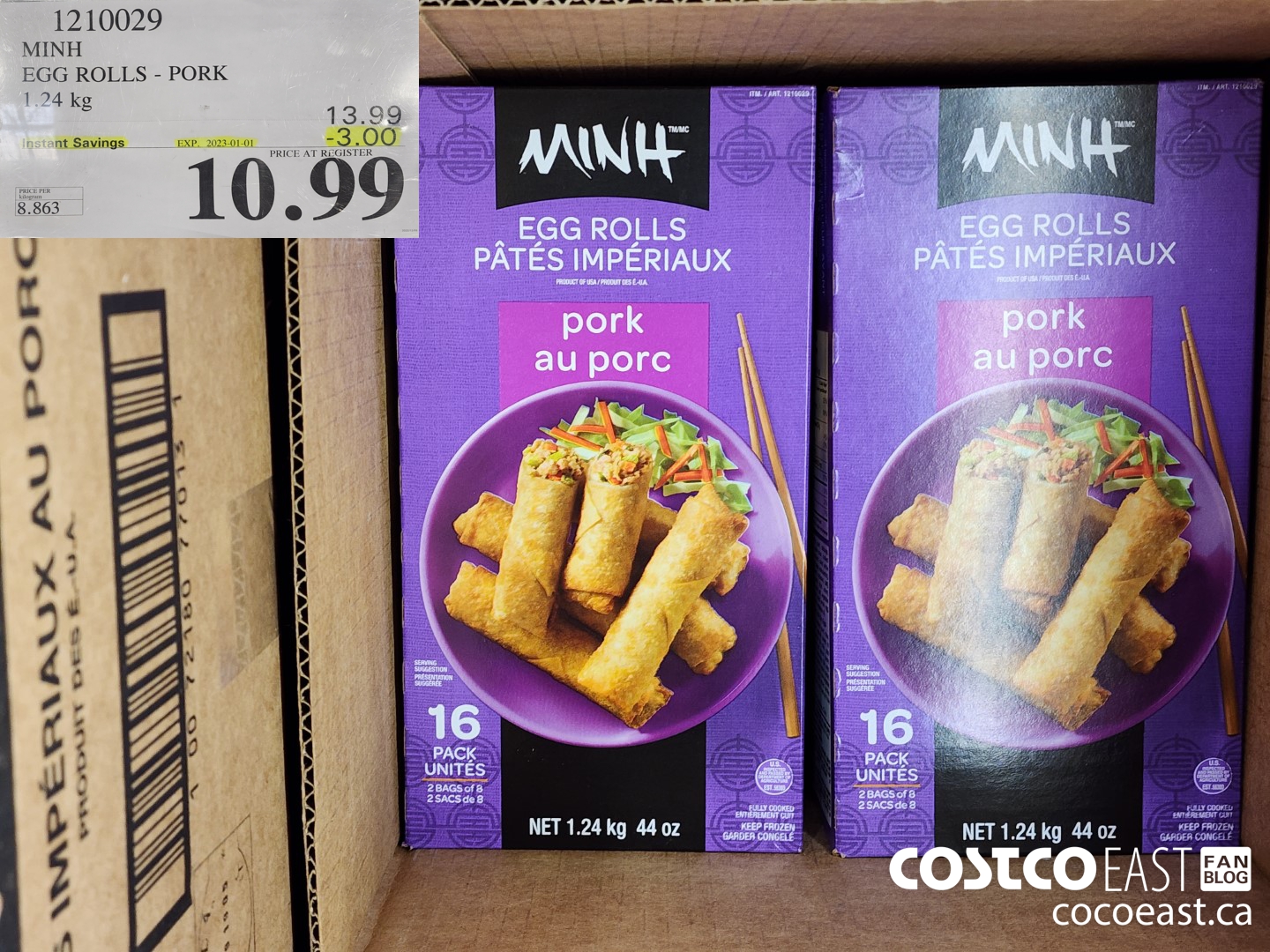 1210029 MINH PORK EGG ROLLS - PORK 1.24 KG ($3.00 INSTANT SAVINGS EXPIRES ON 2023-01-01) $10.99