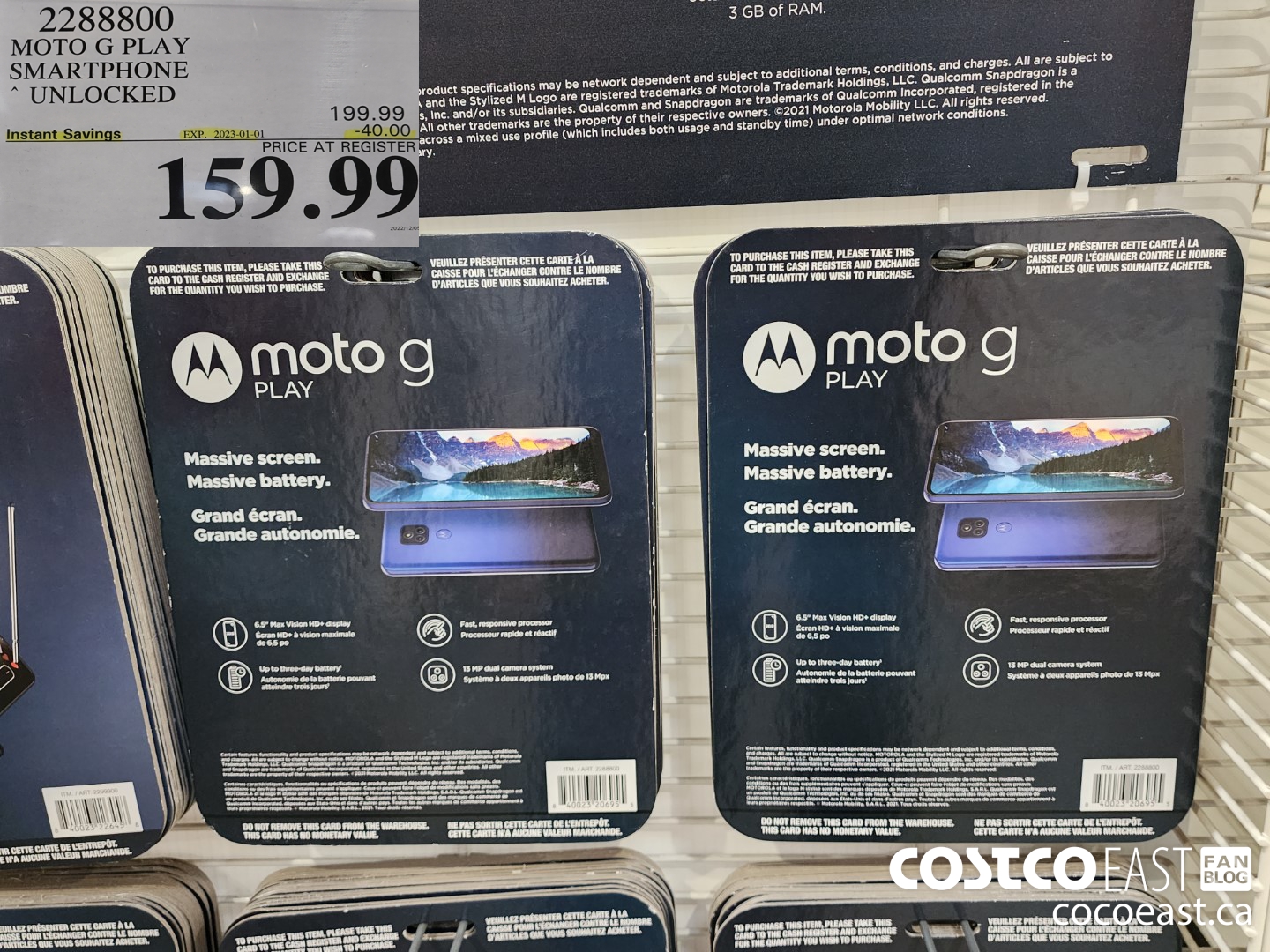 2288800 MOTO G PLAY SMARTPHONE UNLOCKED ($40.00 INSTANT SAVINGS EXPIRES ON 2023-01-01) $159.99