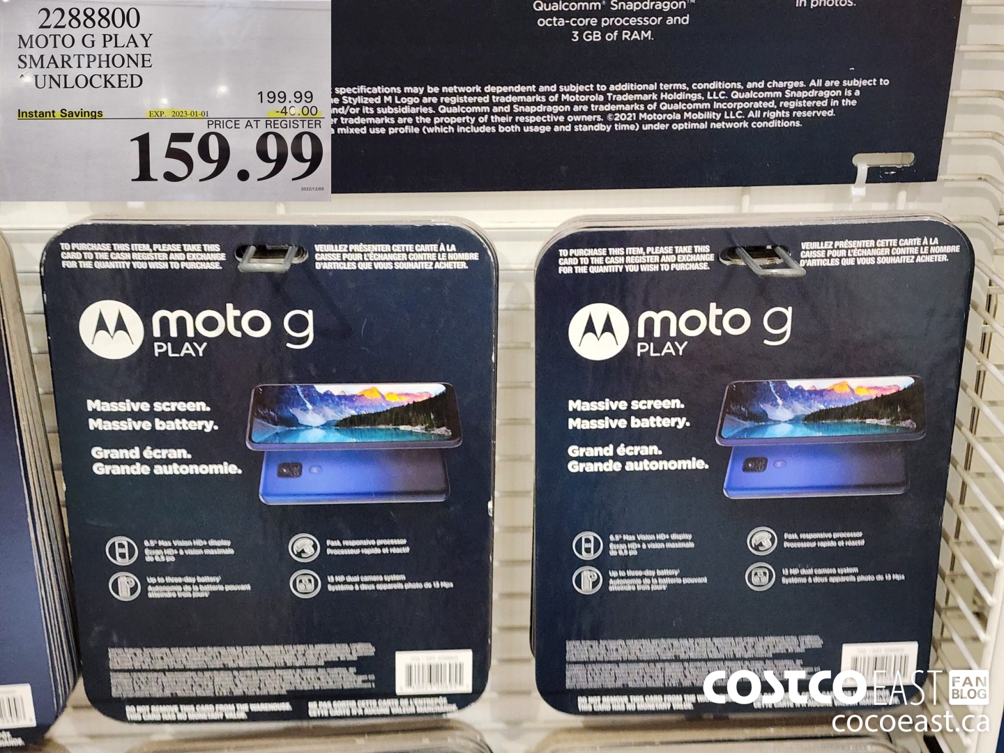 2288800 MOTO G PLAY SMARTPHONE UNLOCKED ($40.00 INSTANT SAVINGS EXPIRES ON 2023-01-01) $159.99