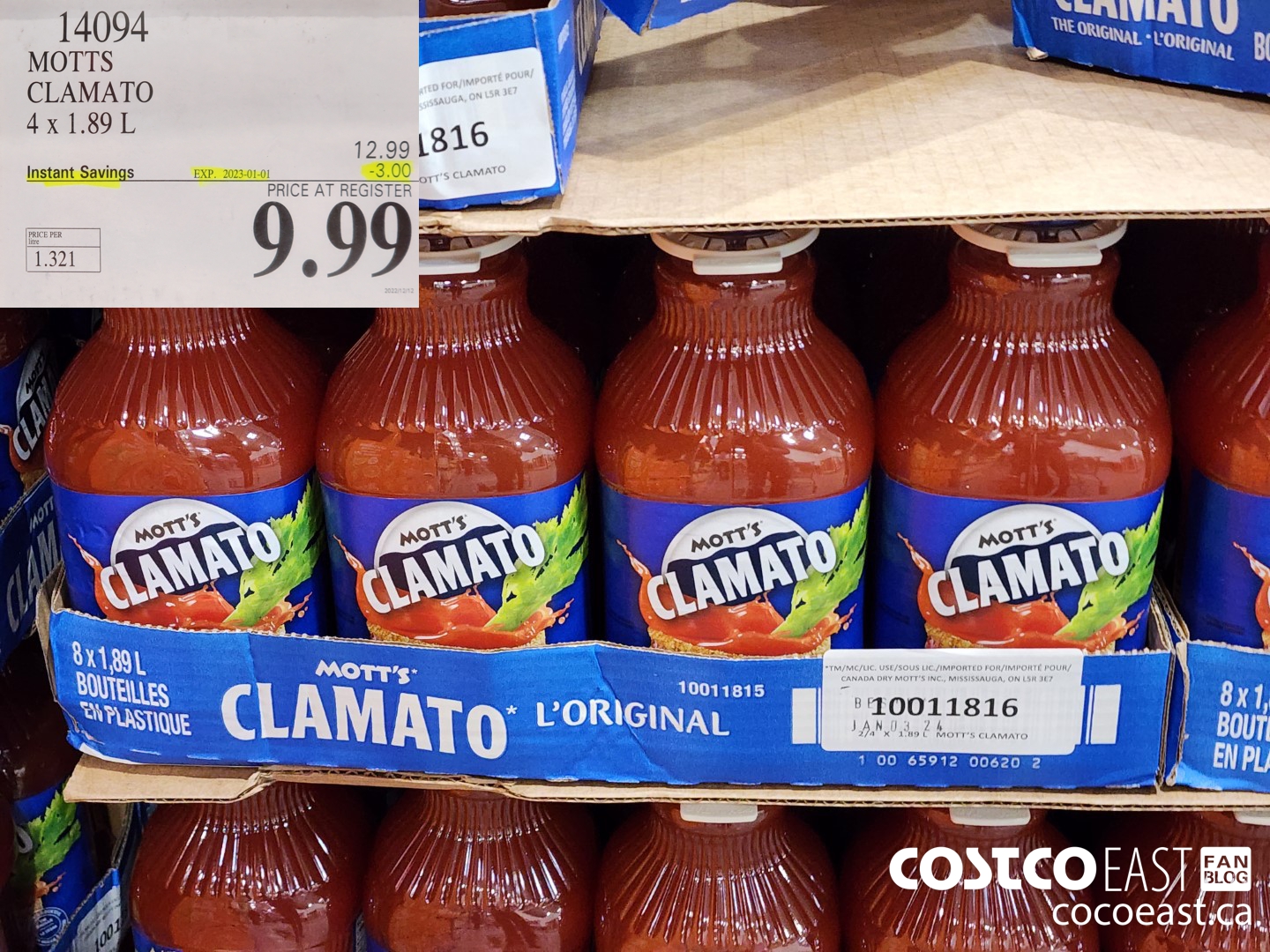 14094 MOTTS CLAMATO JUICE 4 x 1.89L ($3.00 INSTANT SAVINGS EXPIRES ON 2023-01-01) $9.99