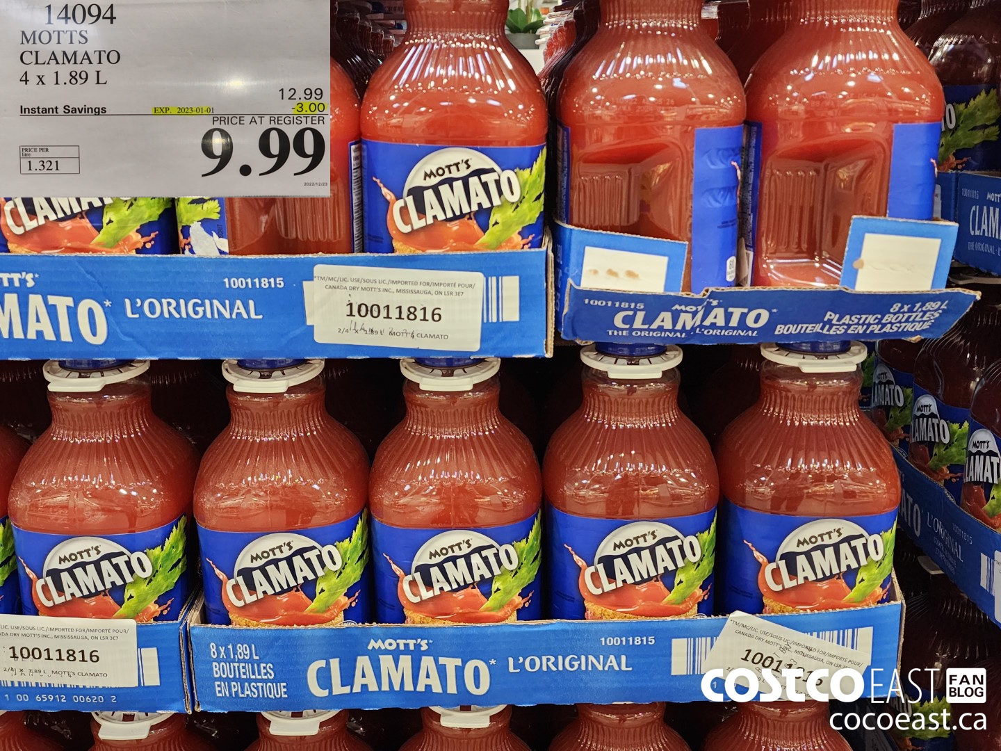 14094 MOTTS CLAMATO JUICE 4 x 1.89L ($3.00 INSTANT SAVINGS EXPIRES ON 2023-01-01) $9.99