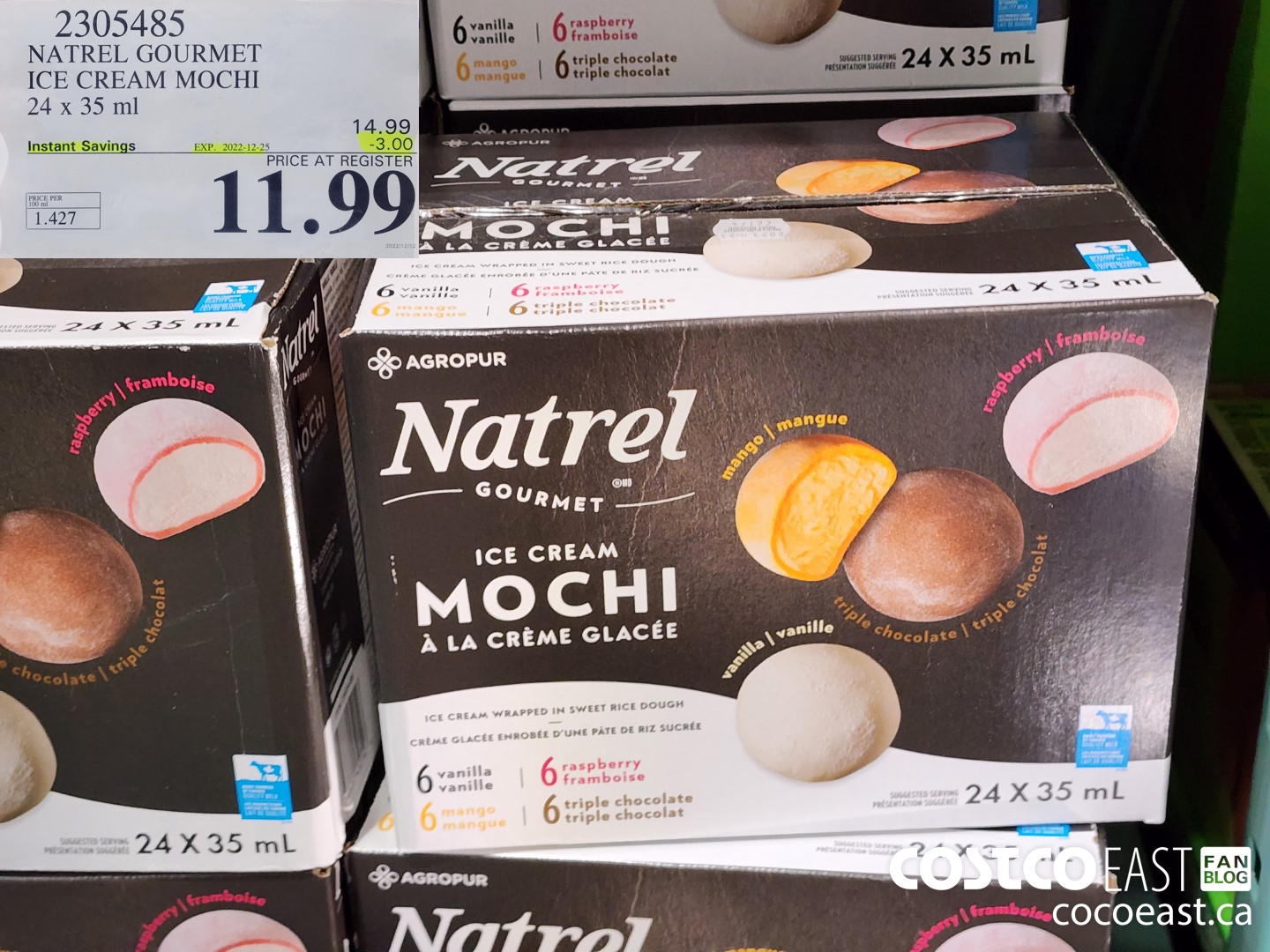 2305485 NATREL GOURMET ICE CREAM MOCHI 24 x 35 ml ($3.00 INSTANT SAVINGS EXPIRES ON 2022-12-25) $11.99