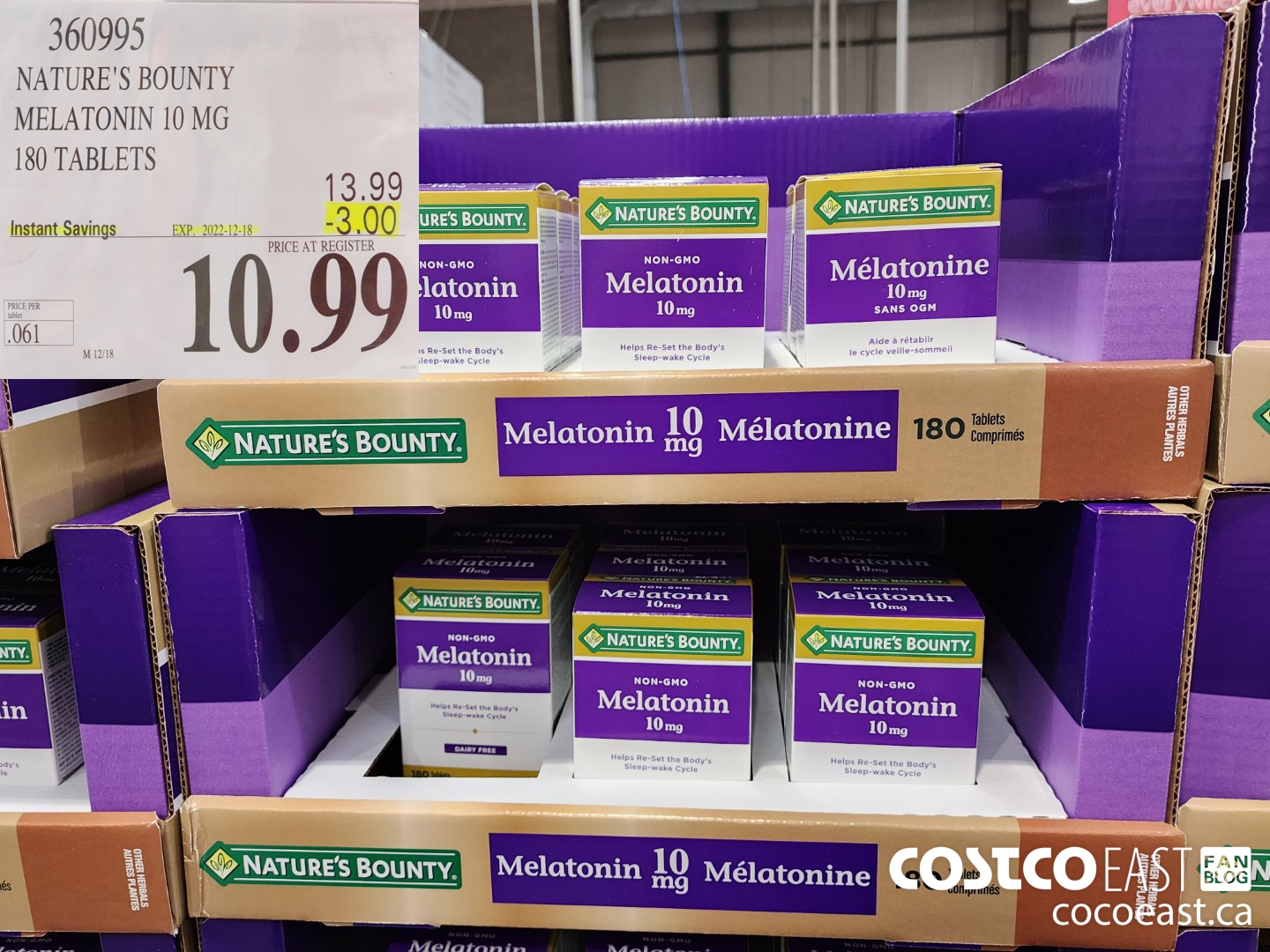 360995 NATURE'S BOUNTY MELATONIN 10 MG 180 TABLETS ($3.00 INSTANT SAVINGS EXPIRES ON 2022-12-18) $10.99