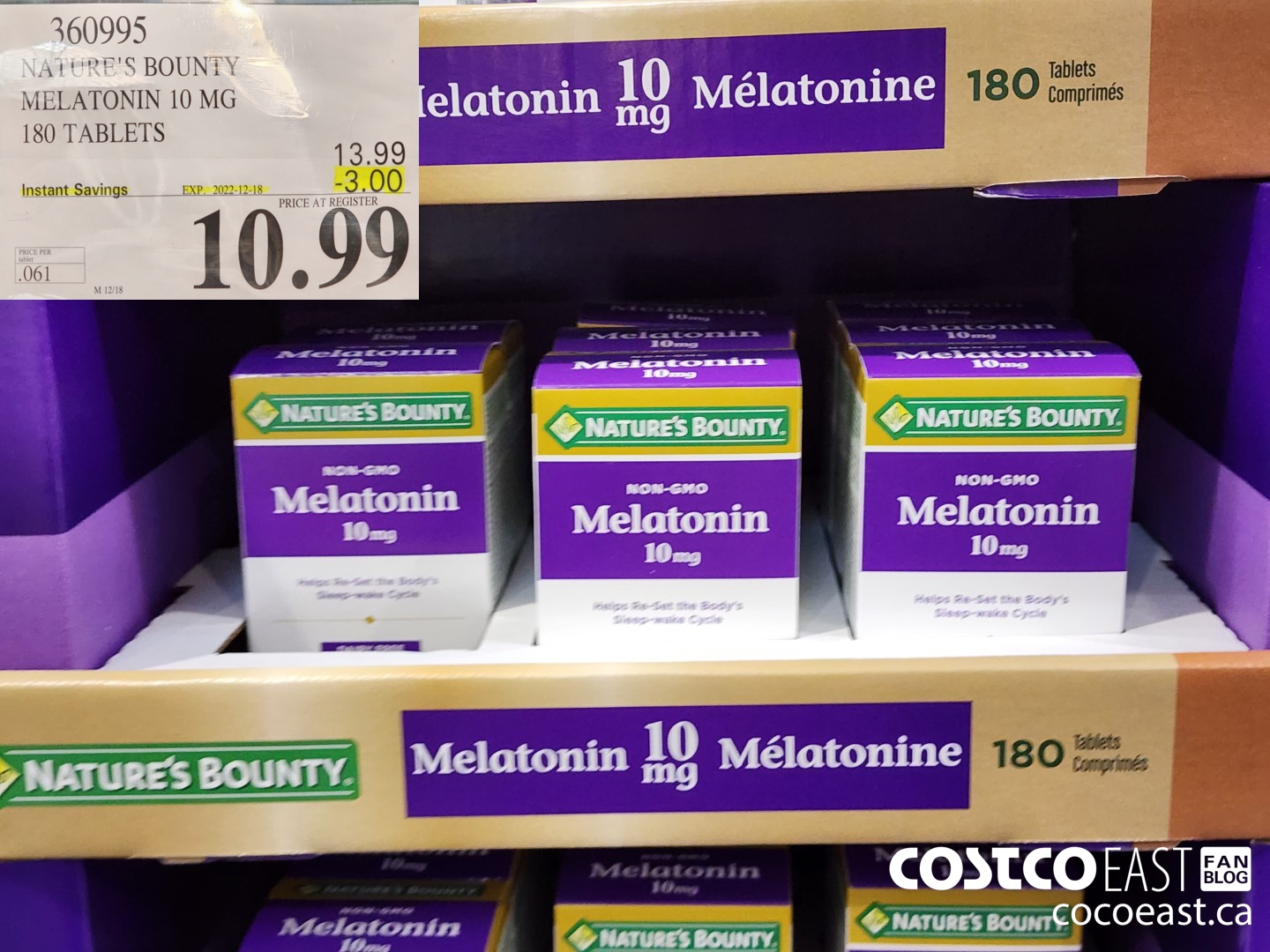 360995 NATURE'S BOUNTY MELATONIN 10 MG 180 TABLETS ($3.00 INSTANT SAVINGS EXPIRES ON 2022-12-18) $10.99
