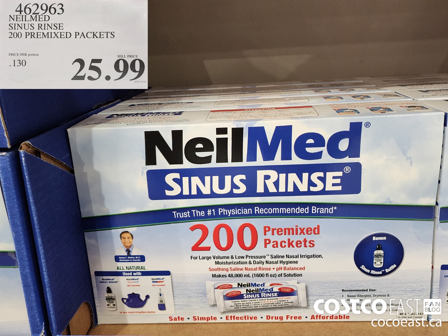 462963 NEILMED SINUS RINSE 200 PREMIXED PACKETS $25.99
