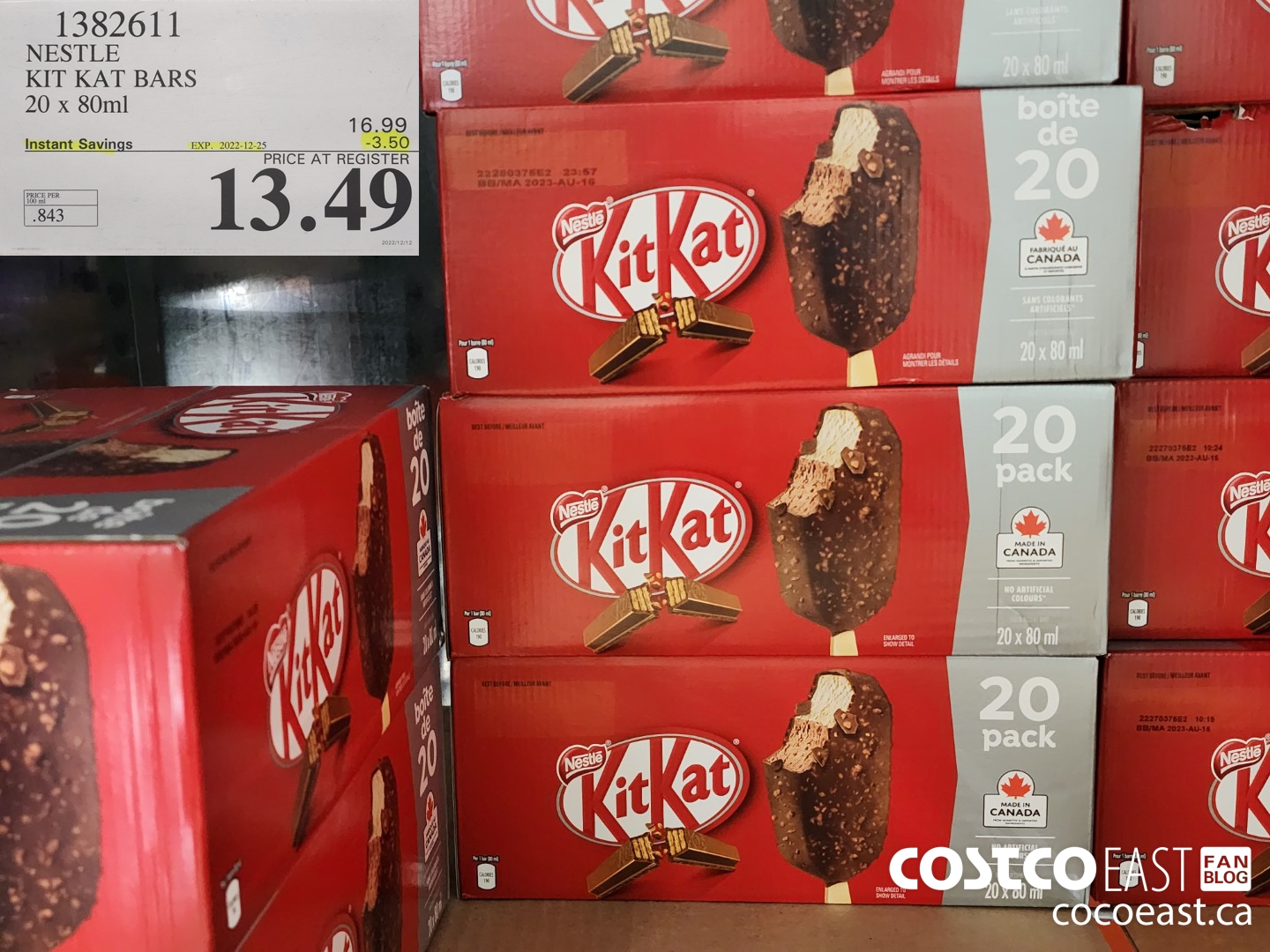1382611 NESTLE KIT KAT BARS 20 x 80ml ($3.50 INSTANT SAVINGS EXPIRES ON 2022-12-25) $13.49