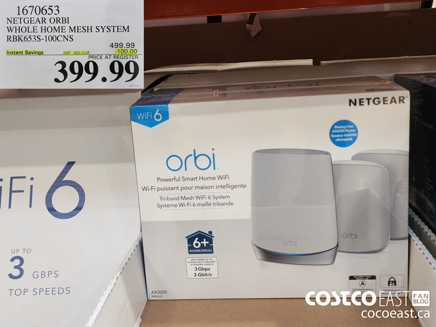 1670653 NETGEAR ORBI WHOLE HOME MESH SYSTEM RBKO53S-100CNS ($100.00 INSTANT SAVINGS EXPIRES ON 2022-12-05) $399.99