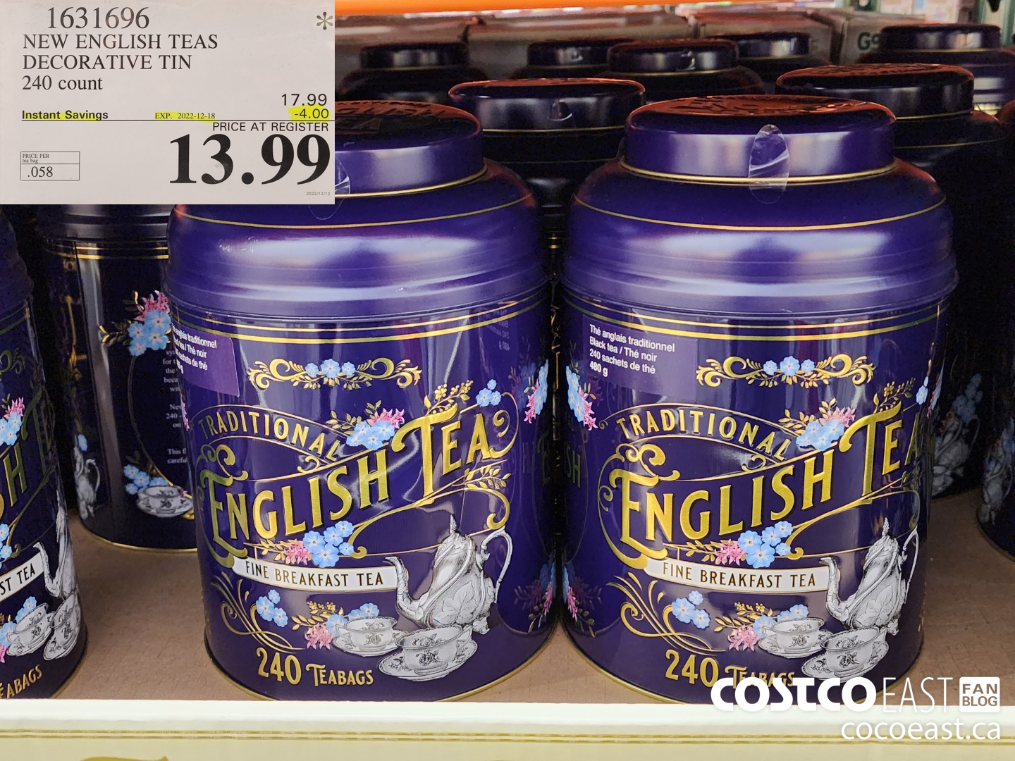 1631696 NEW ENGLISH TEAS DECORATIVE TIN 240 count ($4.00 INSTANT SAVINGS EXPIRES ON 2022-12-18) $13.99