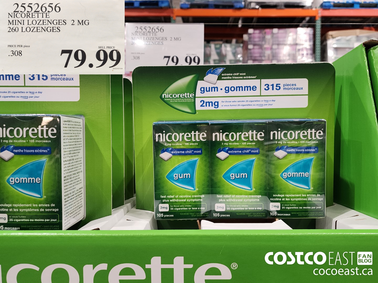 2552566 NICORETTE MINI LOZENGES 2 MG 260 LOZENGES $79.99