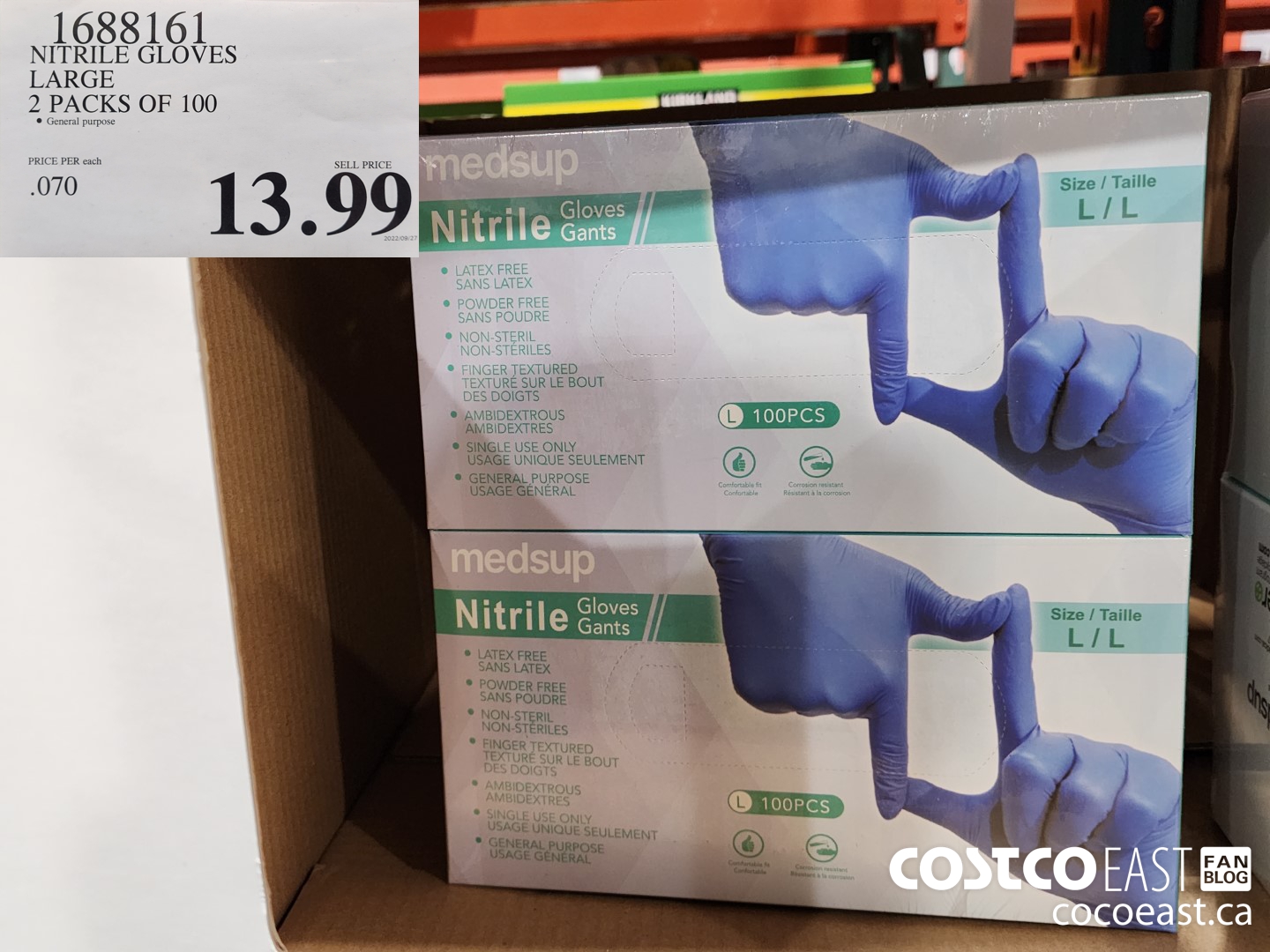 1688161 NITRILE GLOVES LARGE 2 PACKS OF 100 $13.99