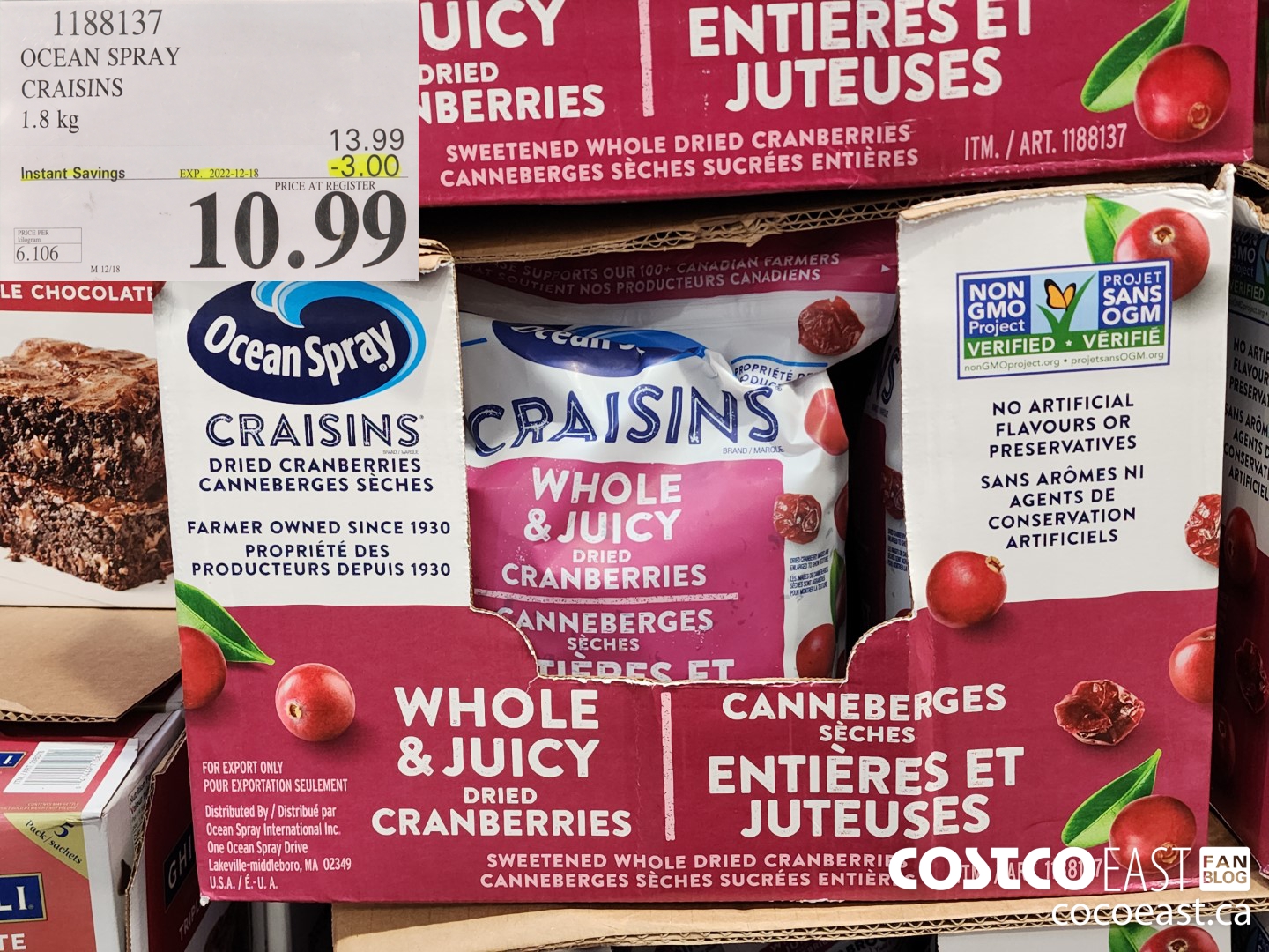 1188137 OCEAN SPRAY CRAISINS 1.8 KG ($3.00 INSTANT SAVINGS EXPIRES ON 2022-12-18) $10.99