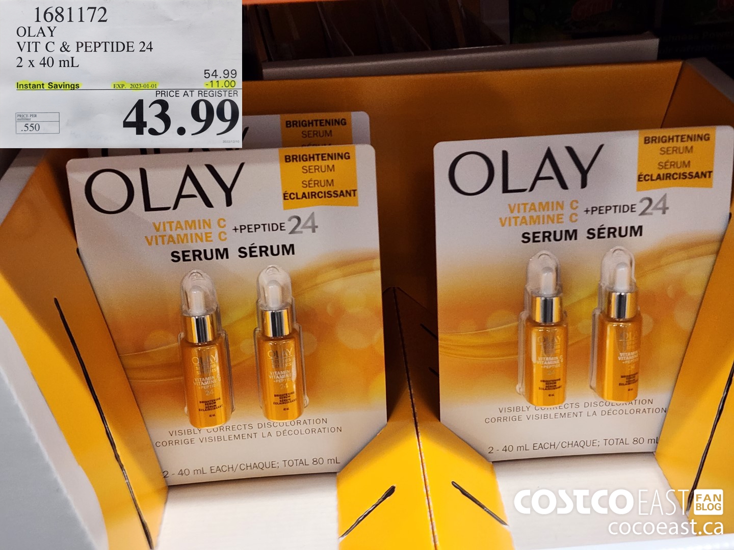 1681172 OLAY VIT C’& PEPTIDE 24 2 X 40 mL ($11.00 INSTANT SAVINGS EXPIRES ON 2023-01-01) $43.99