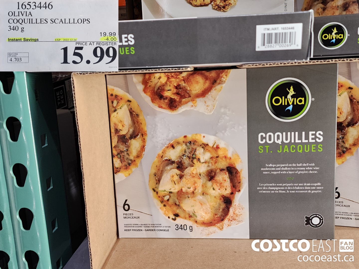 1653446 OLIVIA COQUILLES SCALLOPS 340 g ($4.00 INSTANT SAVINGS EXPIRES ON 2022-12-24) $15.99