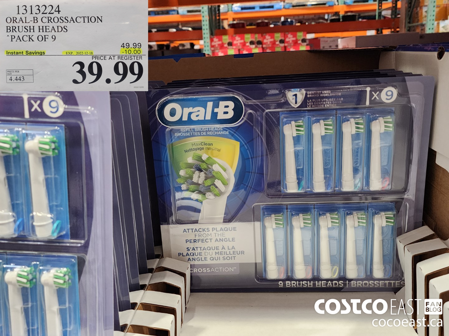 1313224 ORAL-B CROSSACTION BRUSH HEADS PACK OF 9 ($10.00 INSTANT SAVINGS EXPIRES ON 2022-12-18) $39.99