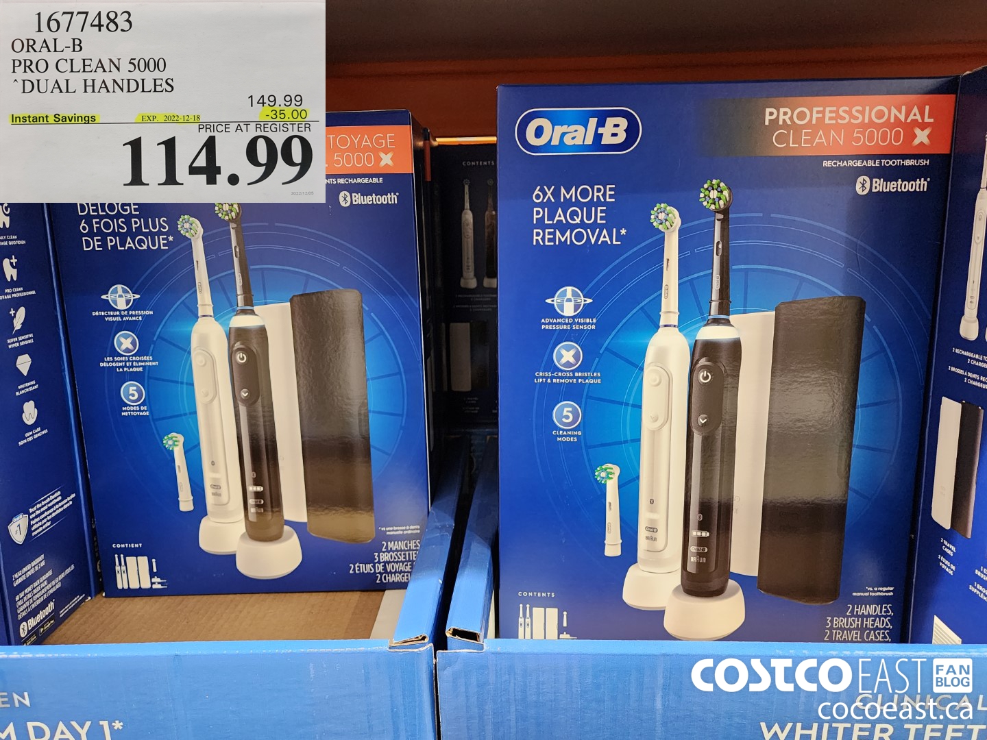 1677483 ORAL-B PRO CLEAN 5000 DUAL HANDLES ($35.00 INSTANT SAVINGS EXPIRES ON 2022-12-18) $114.99