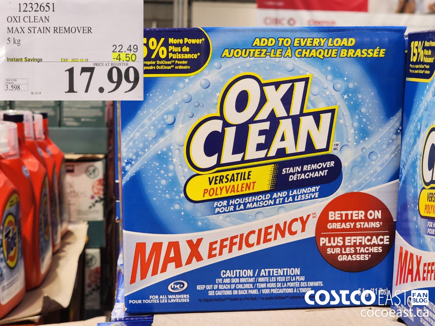 1232651 OXI CLEAN MAX STAIN REMOVER 5 kg ($4.50 INSTANT SAVINGS EXPIRES ON 2022-12-18) $17.99
