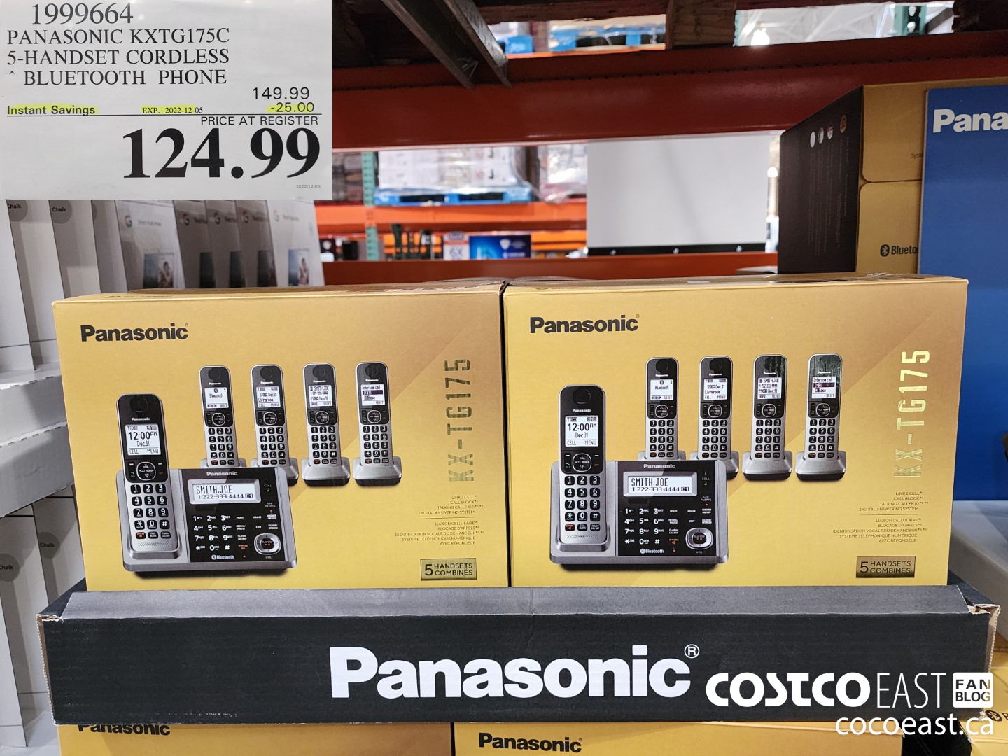 1999664 PANASONIC KXTG175C 5-HANDSET CORDLESS BLUETOOTH PHONE ($25.00 INSTANT SAVINGS EXPIRES ON 2022-12-05) $124.99