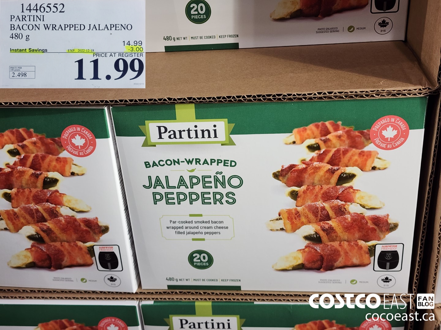 1446552 PARTINI BACON WRAPPED JALAPENO 480G ($3.00 INSTANT SAVINGS EXPIRES ON 2022-12-18) $11.99