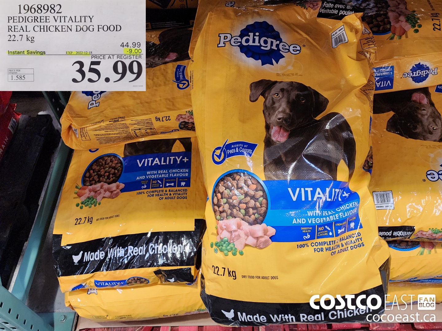 1968982 PEDIGREE VITALITY REAL CHICKEN DOG FOOD 22.7 kg ($9.00 INSTANT SAVINGS EXPIRES ON 2022-12-18) $35.99