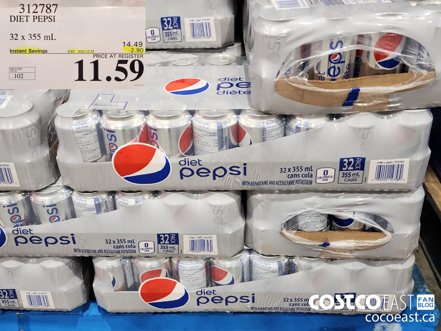 312787 PEPSI DIETE 32 X 355 ($2.90 INSTANT SAVINGS EXPIRES ON 2022-12-25) $11.59