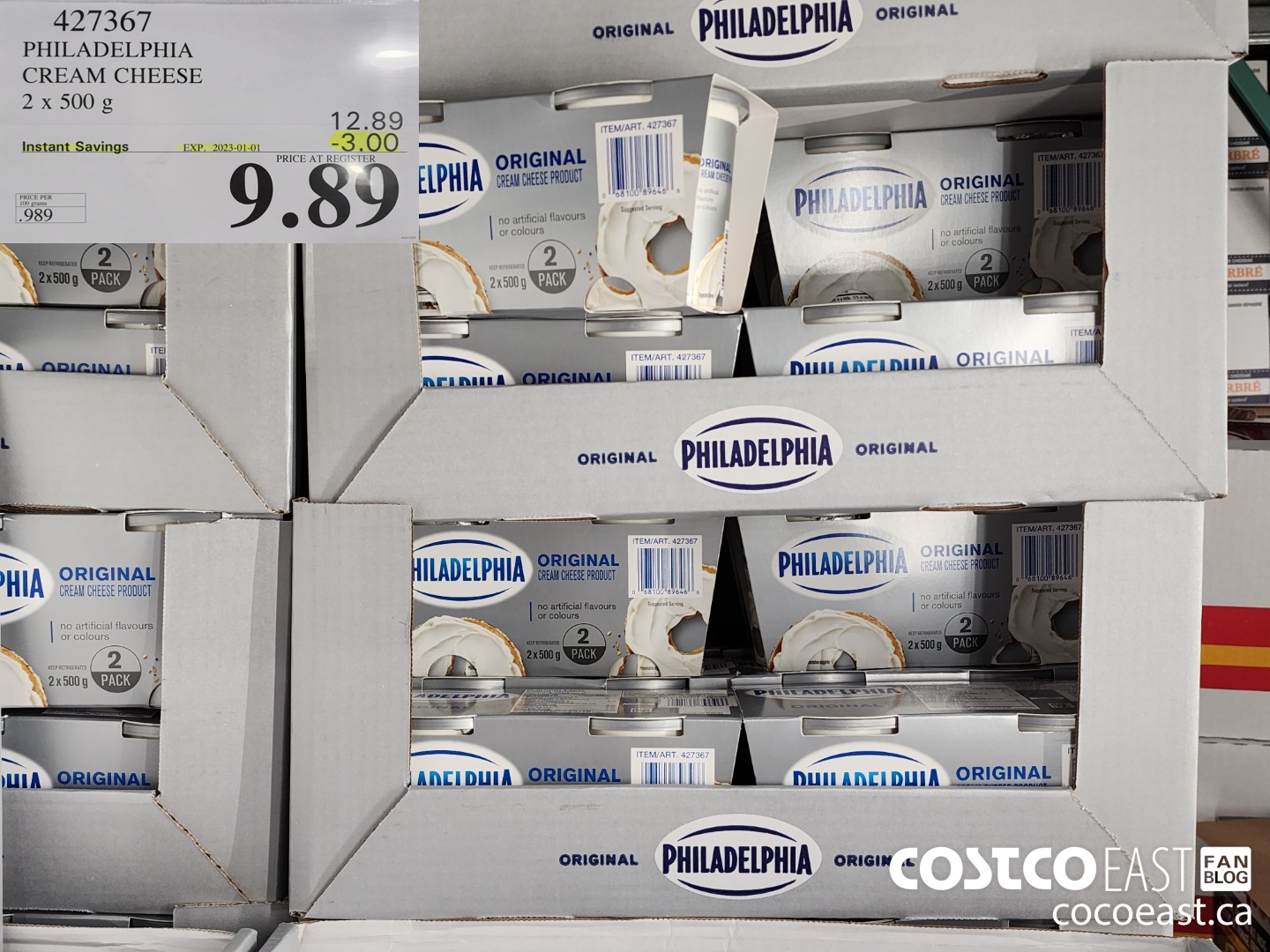 427367 PHILADELPHIA CREAM CHEESE 2 x 500 g ($3.00 INSTANT SAVINGS EXPIRES ON 2023-01-01) $9.89