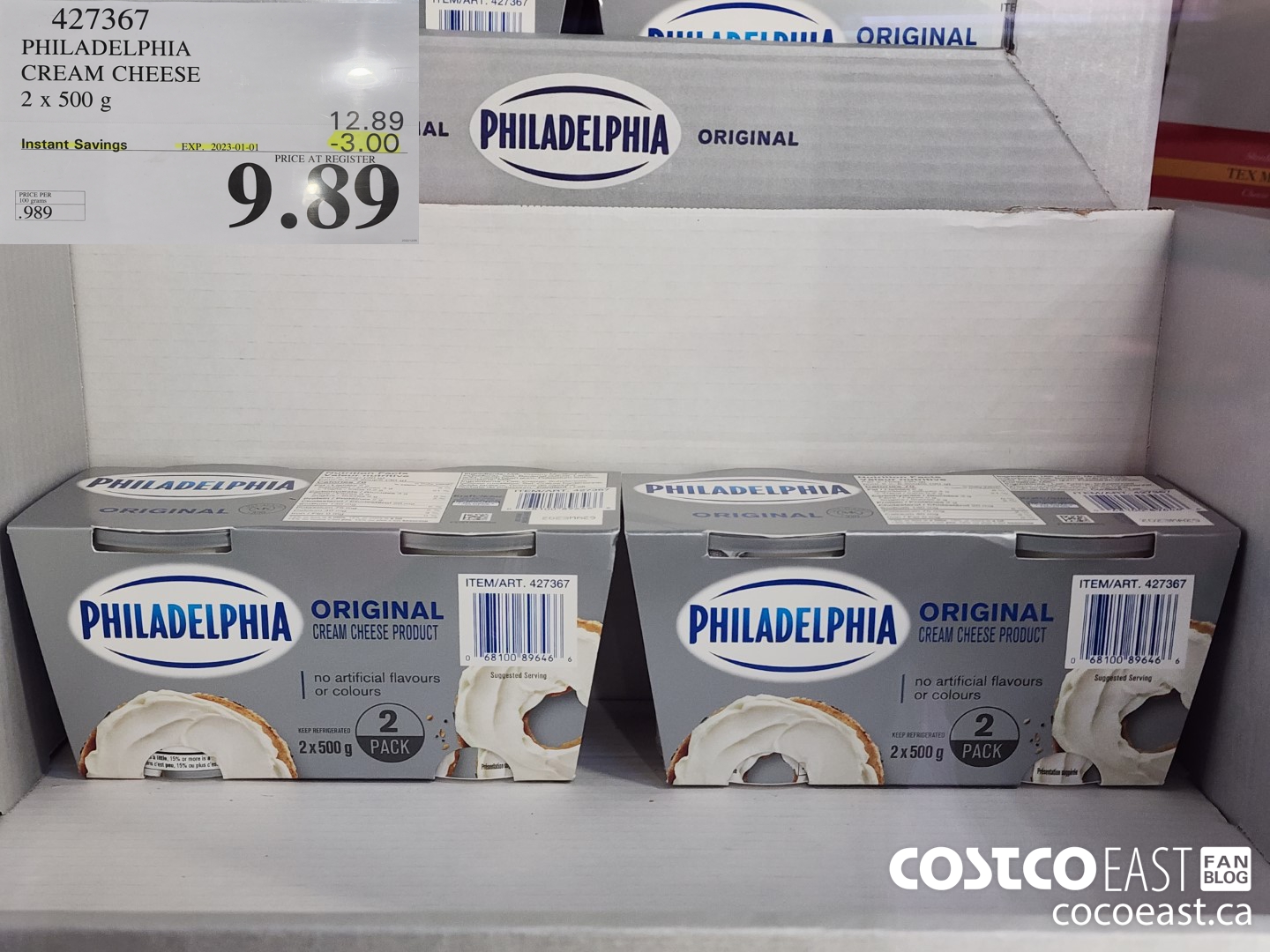 427367 PHILADELPHIA CREAM CHEESE 2 x 500 g ($3.00 INSTANT SAVINGS EXPIRES ON 2023-01-01) $9.89
