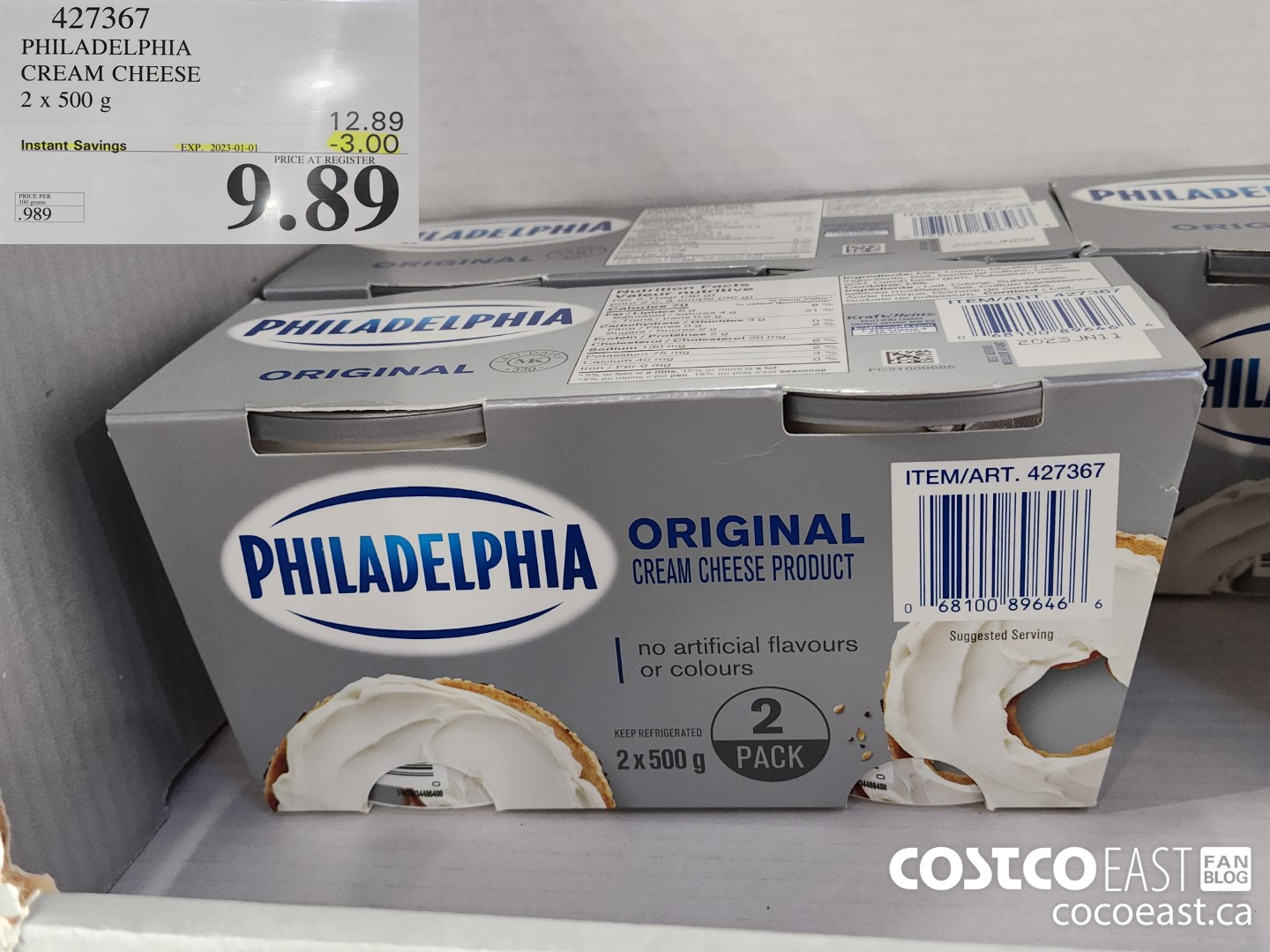 427367 PHILADELPHIA CREAM CHEESE 2 x 500 g ($3.00 INSTANT SAVINGS EXPIRES ON 2023-01-01) $9.89