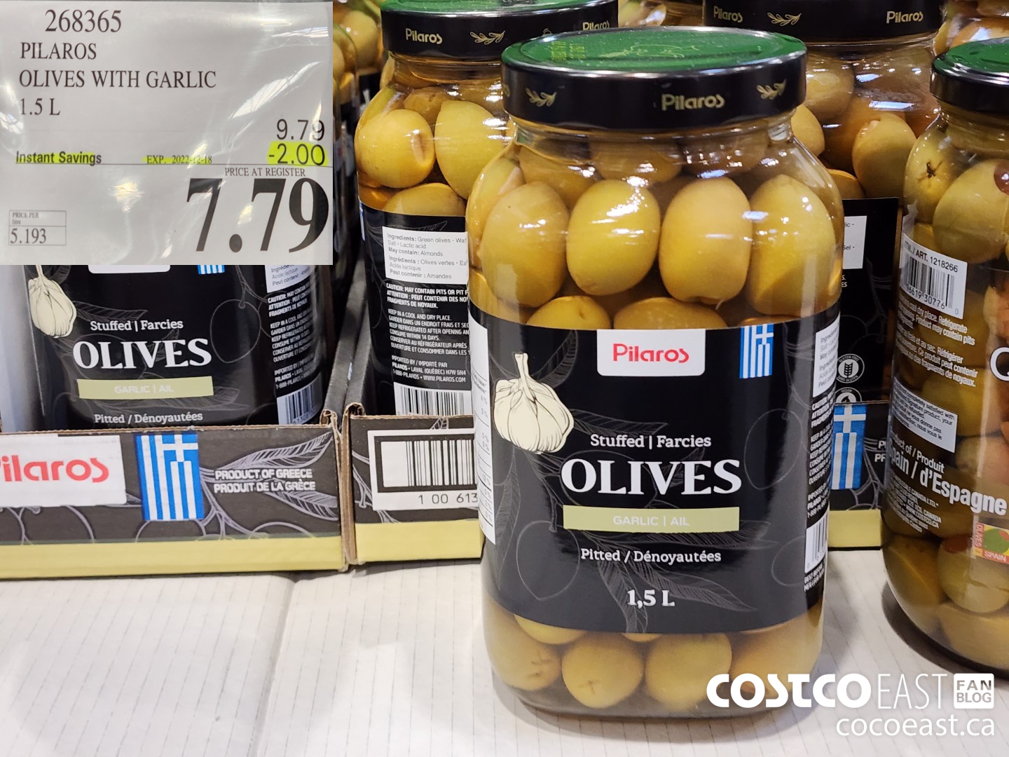 268365 PILAROS OLIVES WITH GARLIC 1.5 L ($2.00 INSTANT SAVINGS EXPIRES ON 2022-12-18) $7.79