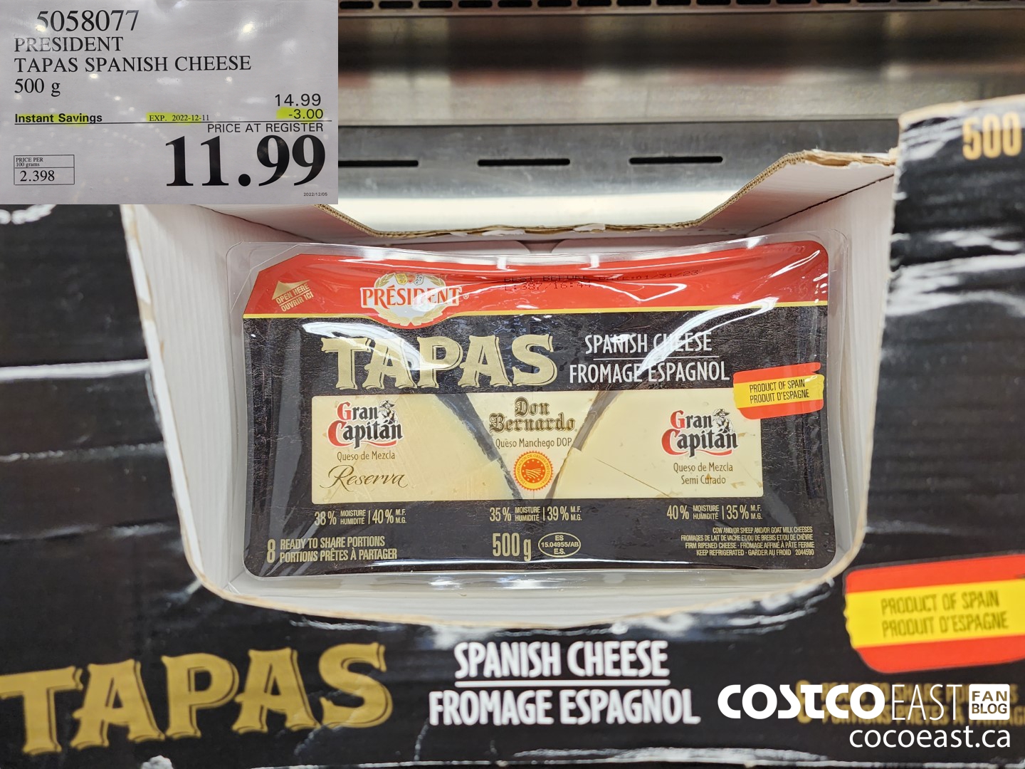 5058077 PRESIDENT TAPAS SPANISH CHEESE 500 g ($3.00 INSTANT SAVINGS EXPIRES ON 2022-12-11) $11.99