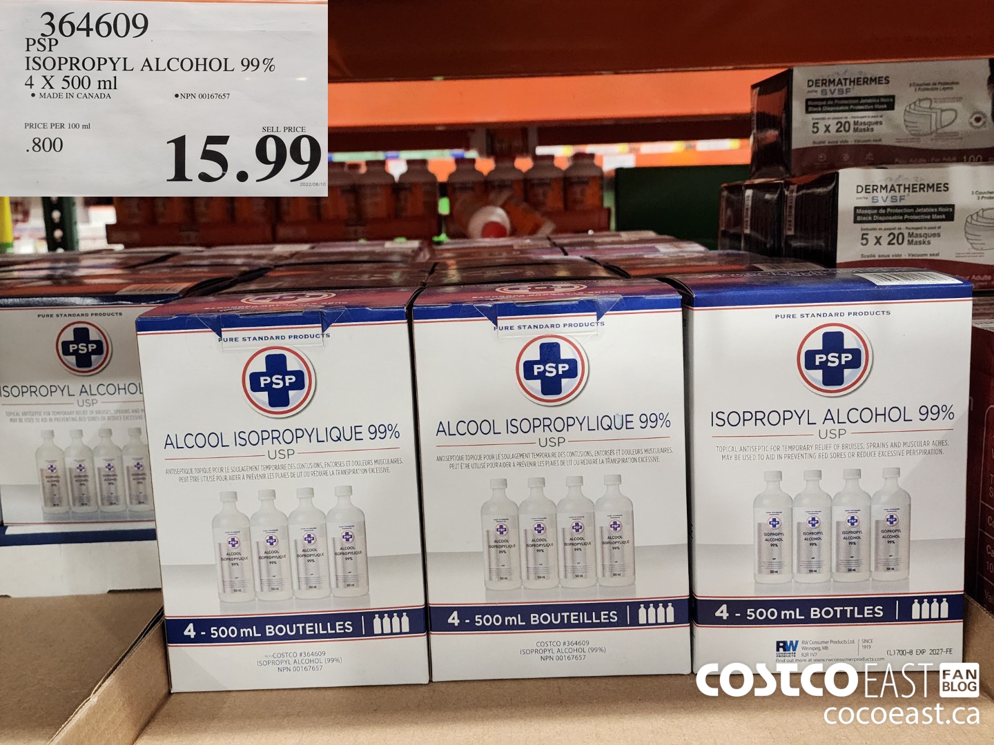 364609 PSP ISOPROPYL ALCOHOL 99% 4 X 500 ML $15.99