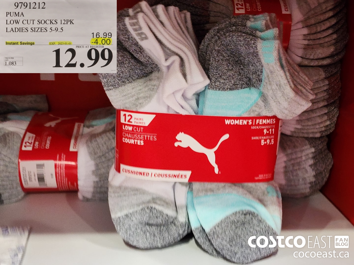9791212 PUMA LOW CUT SOCKS 12PK LADIES SIZES 5-9.5 ($4.00 INSTANT SAVINGS EXPIRES ON 2023-01-01) $12.99