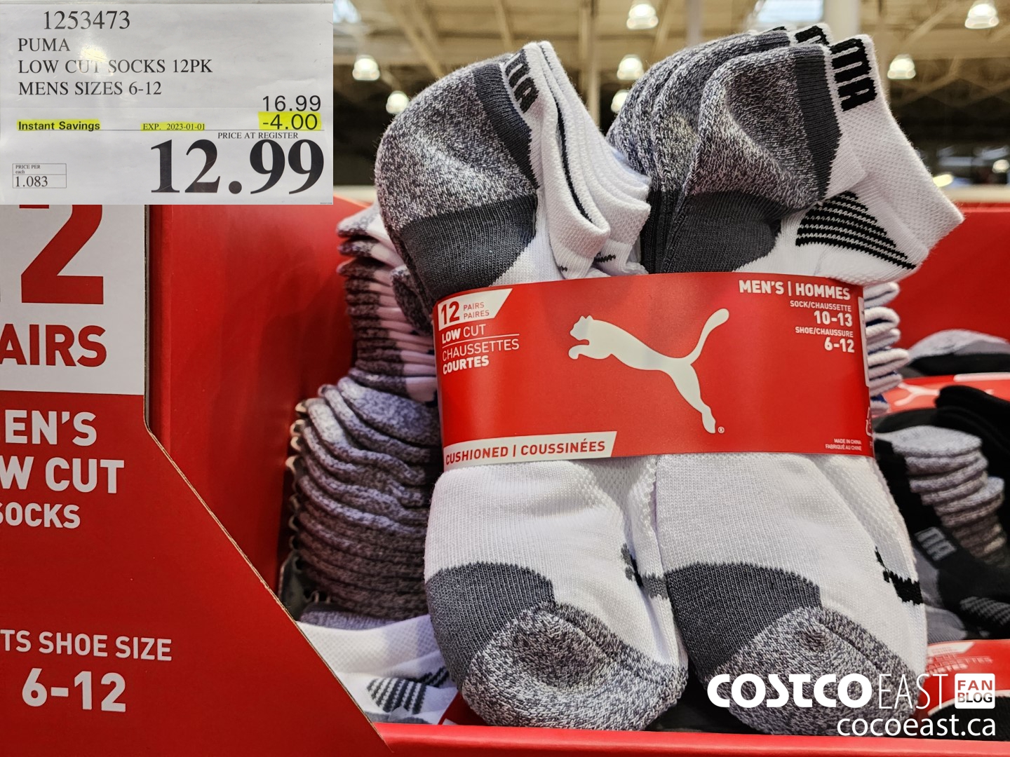 1253473 PUMA LOW CUT SOCKS 12PK MENS SIZES 6-12 ($4.00 INSTANT SAVINGS EXPIRES ON 2023-01-01) $12.99