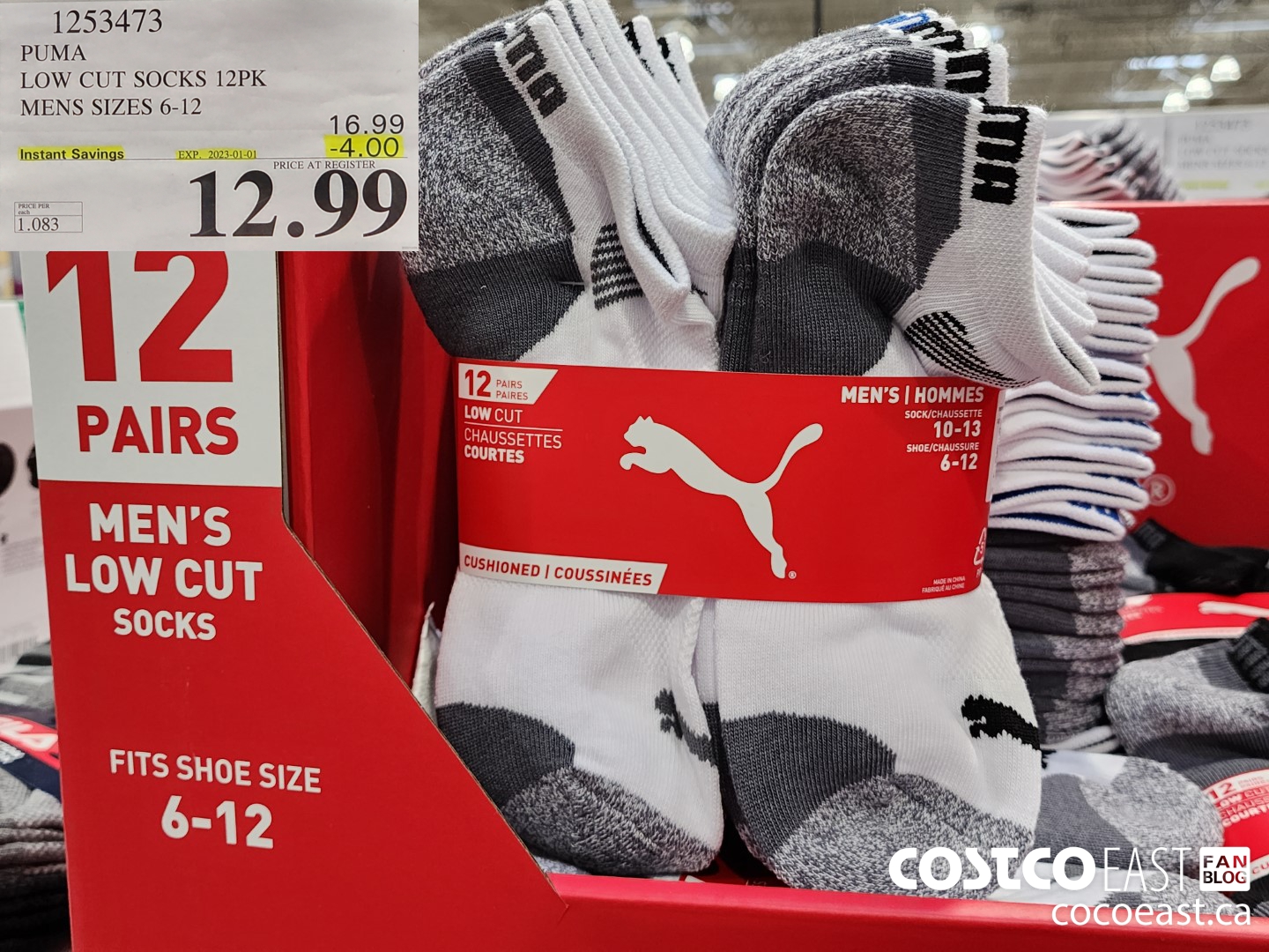 1253473 PUMA LOW CUT SOCKS 12PK MENS SIZES 6-12 ($4.00 INSTANT SAVINGS EXPIRES ON 2023-01-01) $12.99