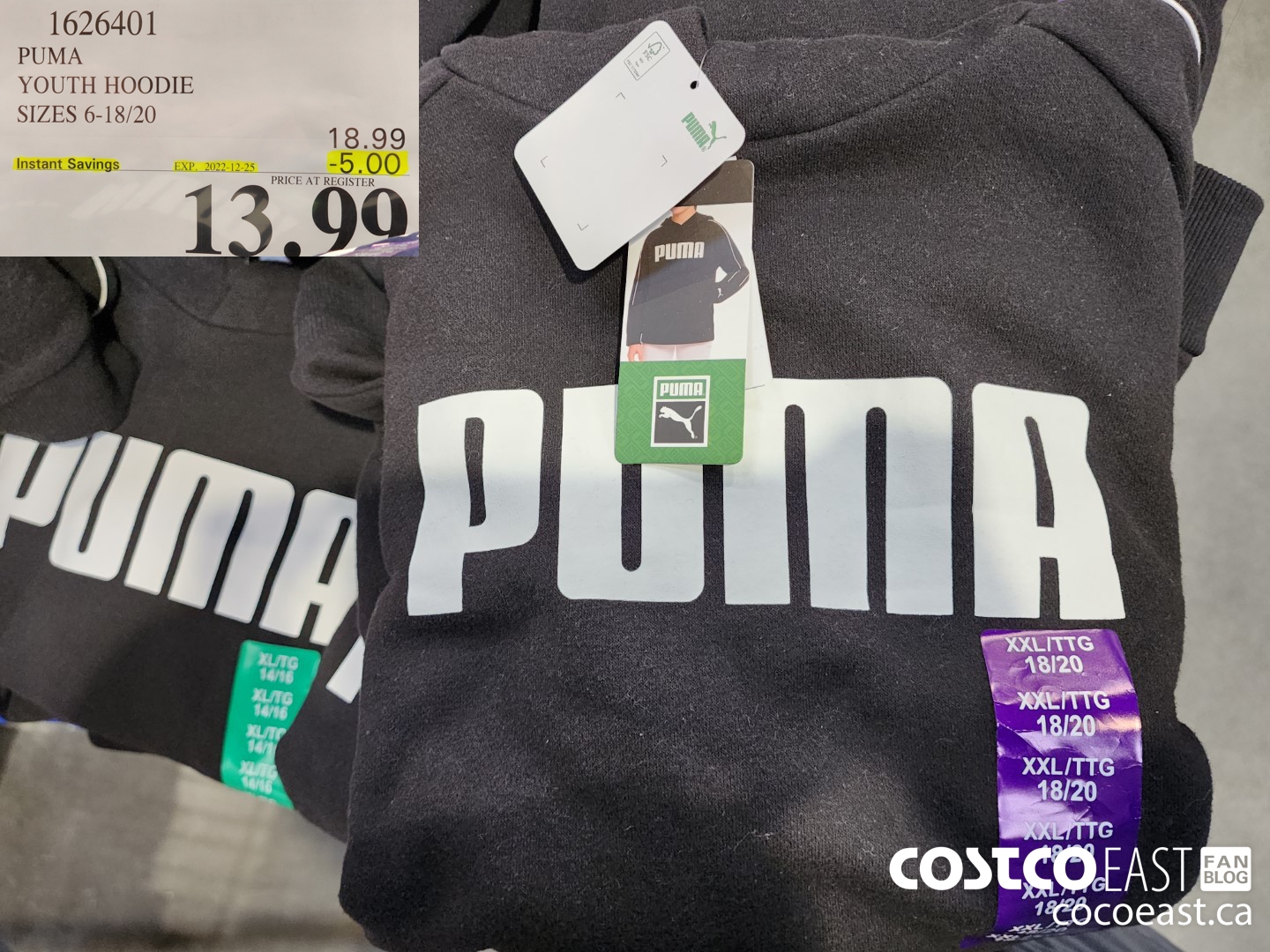 1626401 PUMA YOUTH HOODIE SIZES 6-18/20 ($5.00 INSTANT SAVINGS EXPIRES ON 2022-12-25) $13.99