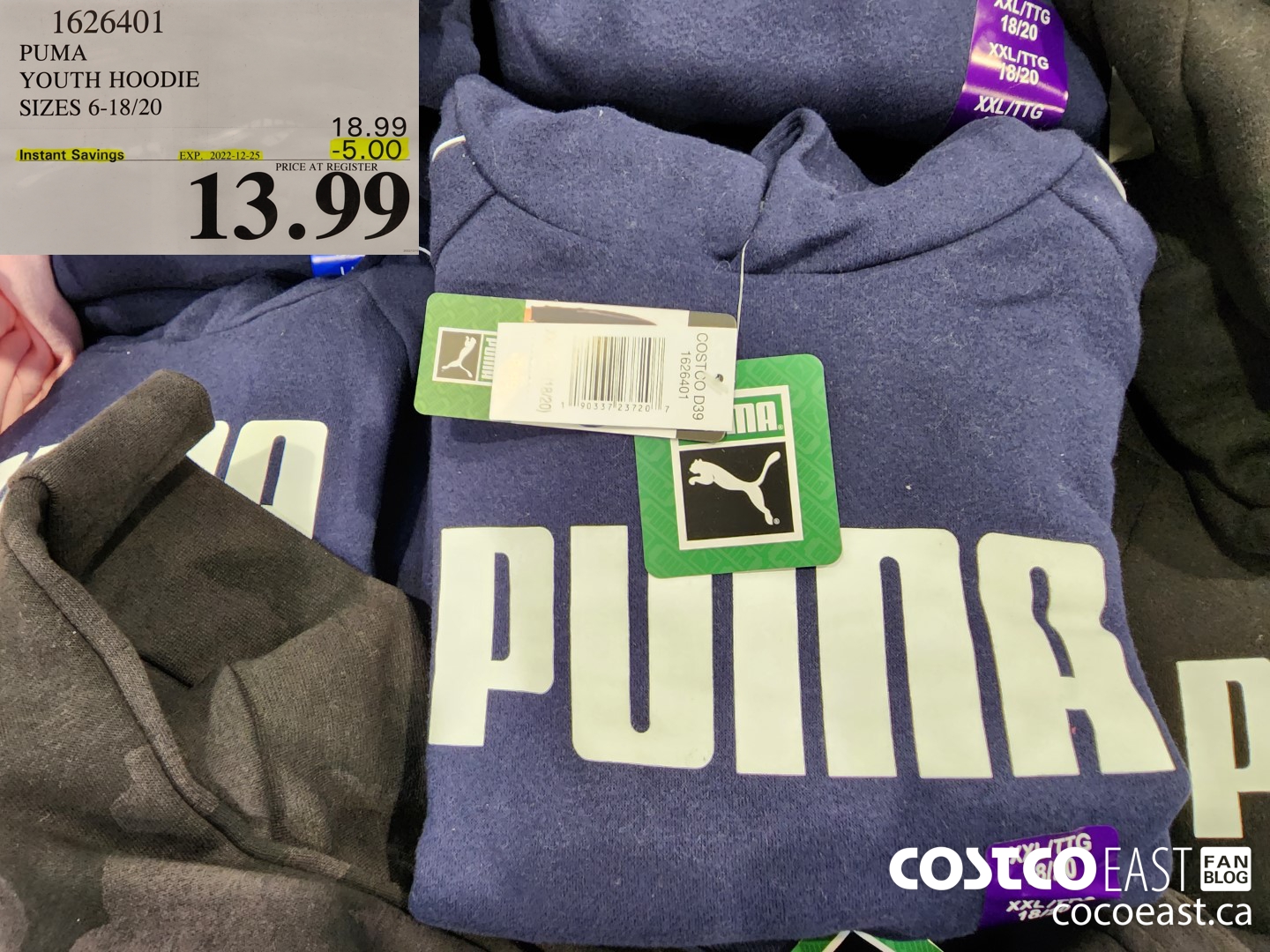 1626401 PUMA YOUTH HOODIE SIZES 6-18/20 ($5.00 INSTANT SAVINGS EXPIRES ON 2022-12-25) $13.99