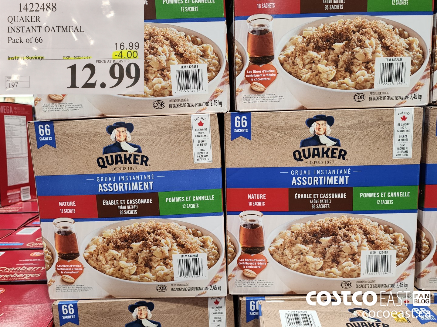 1422488 QUAKER INSTANT OATMEAL Pack of 66 ($4.00 INSTANT SAVINGS EXPIRES ON 2022-12-18) $12.99