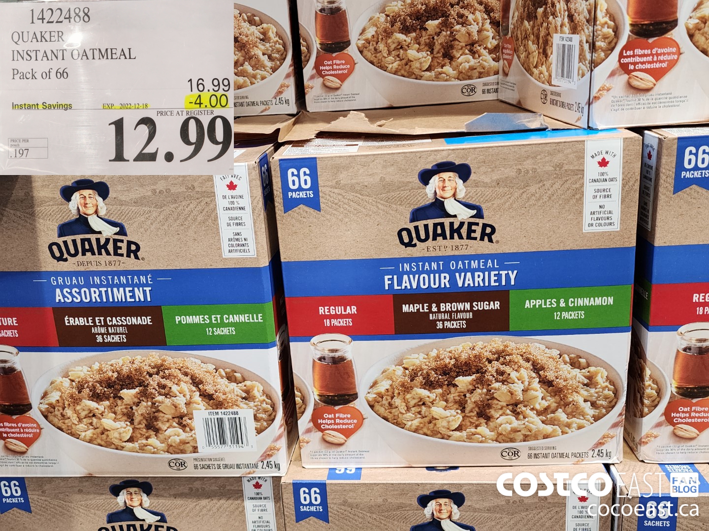 1422488 QUAKER INSTANT OATMEAL Pack of 66 ($4.00 INSTANT SAVINGS EXPIRES ON 2022-12-18) $12.99