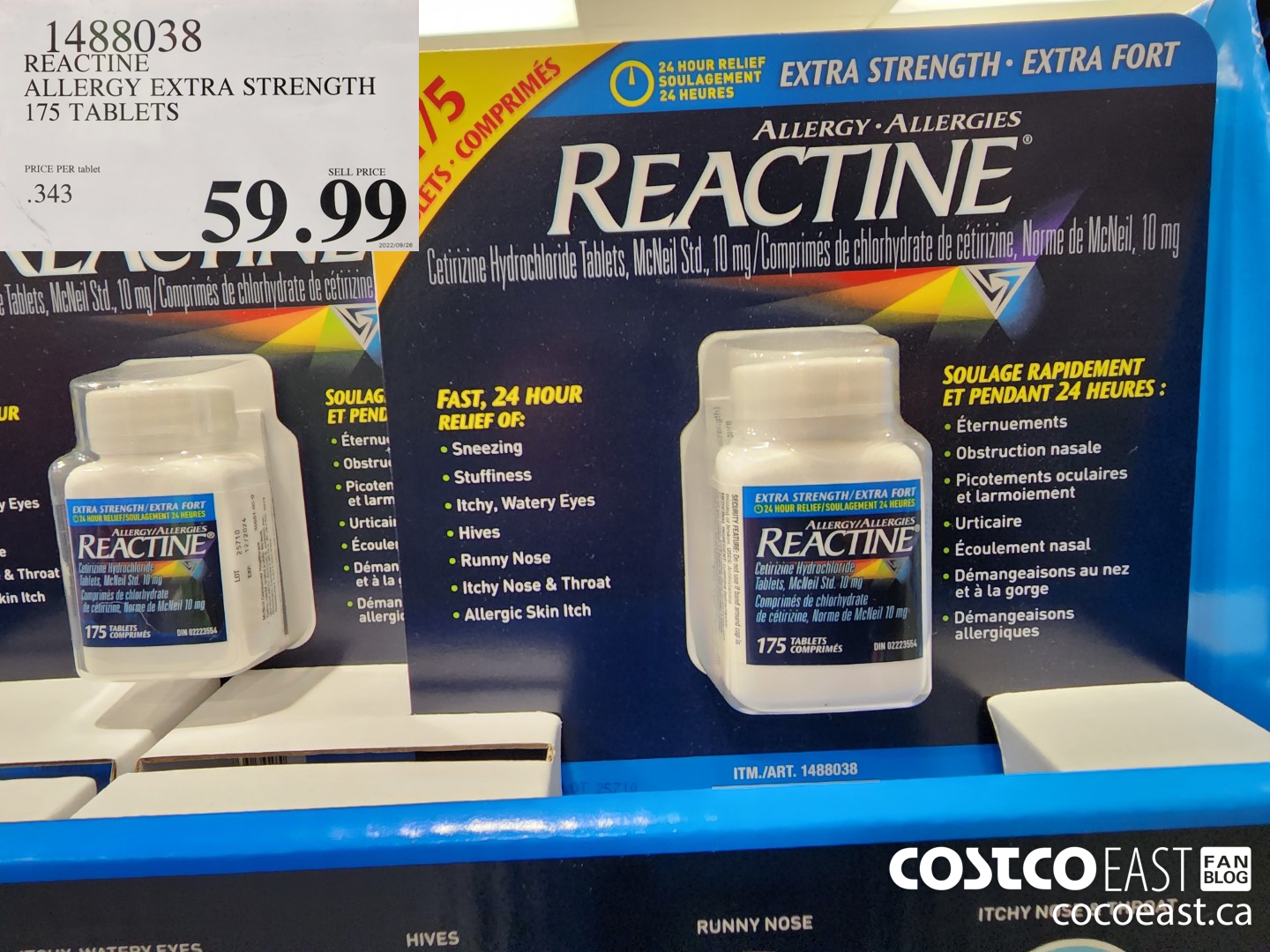 1488038 REACTINE ALLERGY EXTRA STRENGTH 175 TABLETS $59.99
