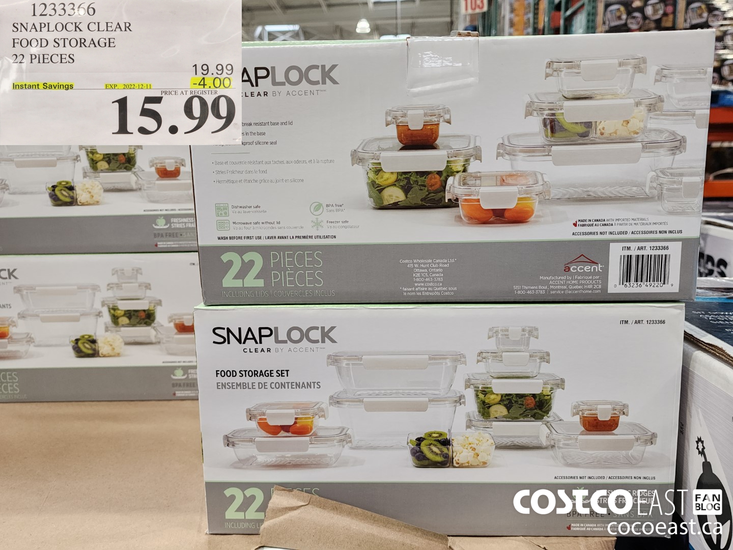 1233366 SNAPLOCK CLEAR FOOD STORAGE 22 PIECES ($4.00 INSTANT SAVINGS EXPIRES ON 2022-12-11) $15.99