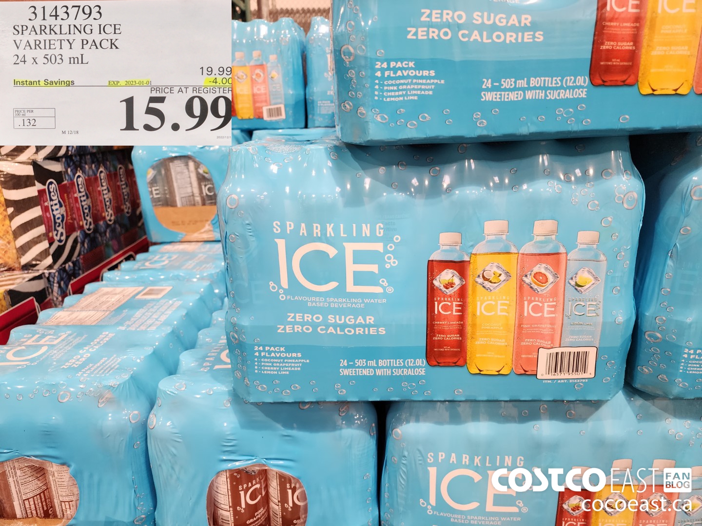 3143793 SPARKLING ICE VARIETY PACK 24 x 503 mL ($4.00 INSTANT SAVINGS EXPIRES ON 2023-01-01) $15.99