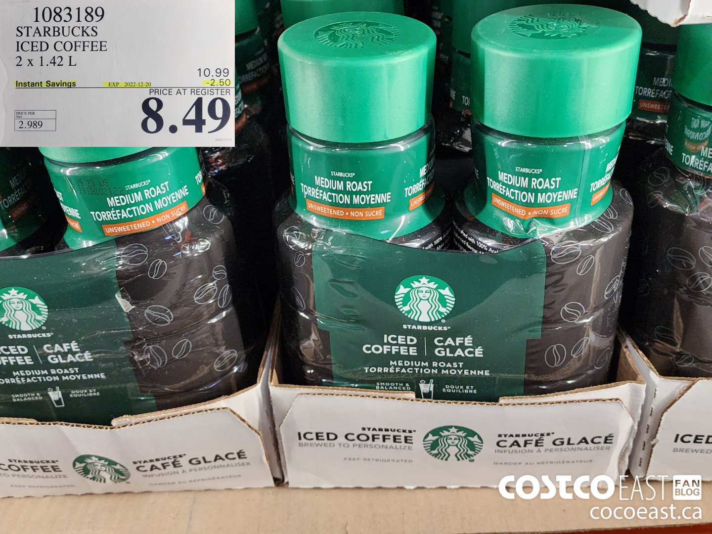 1083189 STARBUCKS ICED COFFEE 2 X 1.42 L ($2.50 INSTANT SAVINGS EXPIRES ON 2022-12-20) $8.49