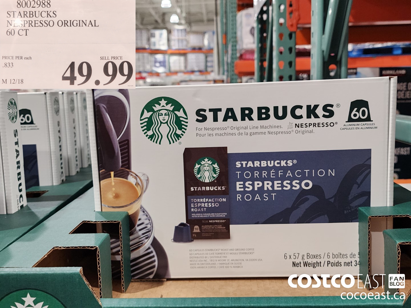 8002988 STARBUCKS NESPRESSO ORIGINAL 60 CT $49.99