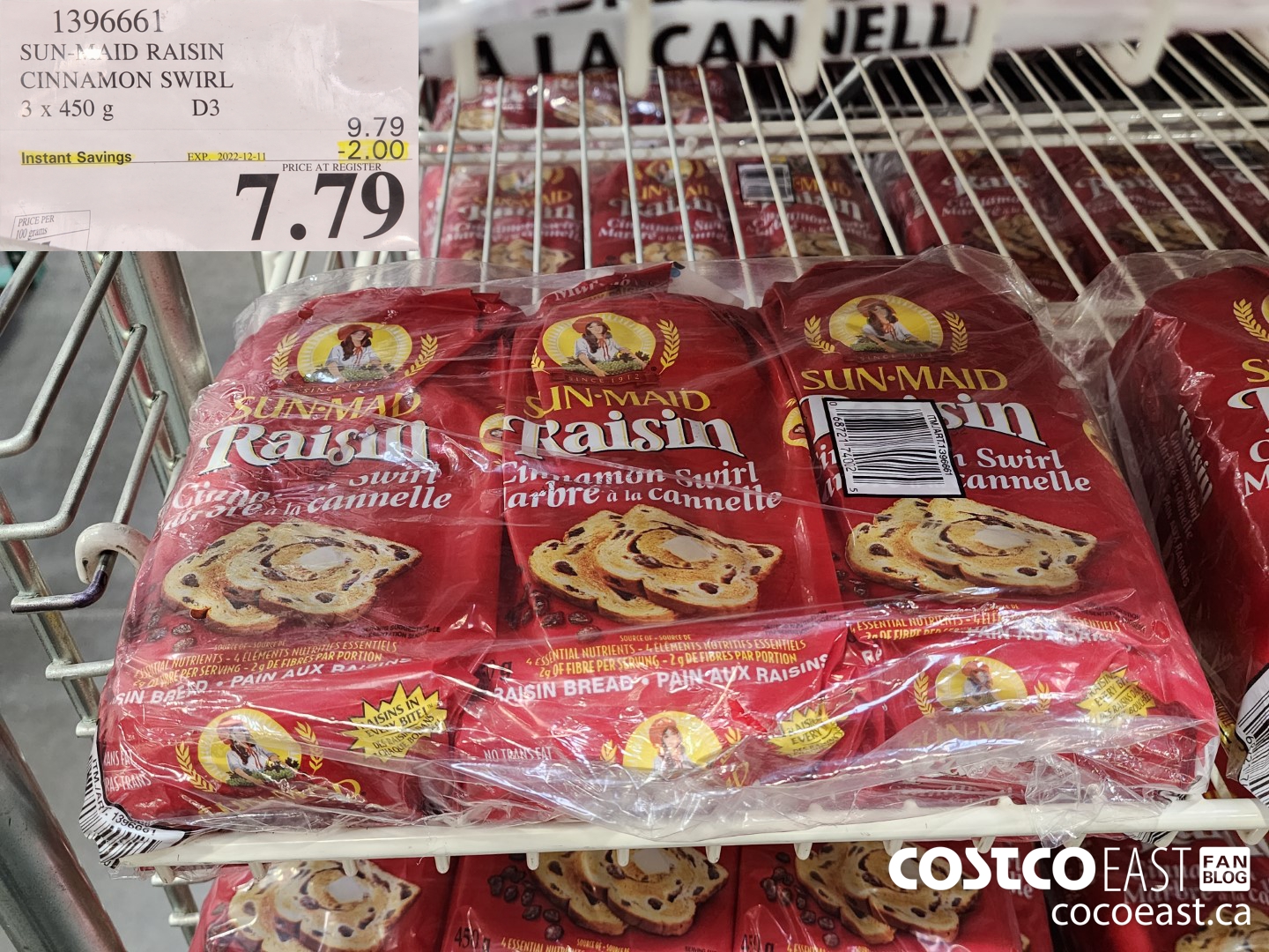 1396661 SUN-MAID RAISIN CINNAMON SWIRL 3 x 450 g ($2.00 INSTANT SAVINGS EXPIRES ON 2022-12-11) $7.79