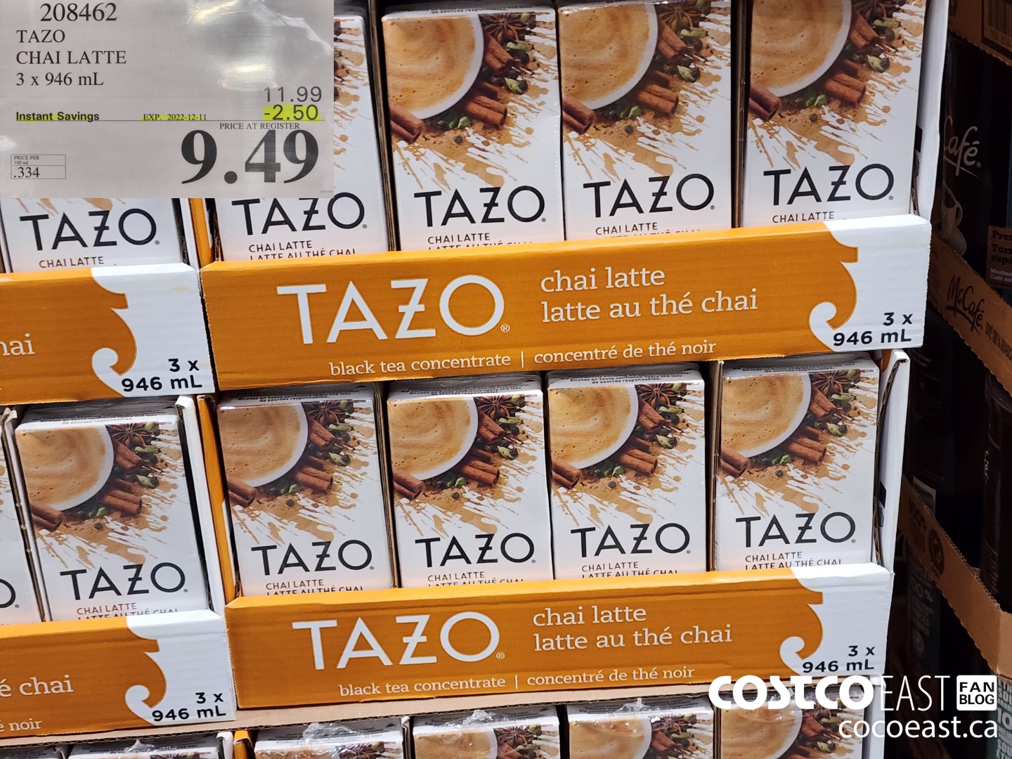 208462 TAZO CHAI LATTE 3 X 946 ML ($2.50 INSTANT SAVINGS EXPIRES ON 2022-12-11) $9.49