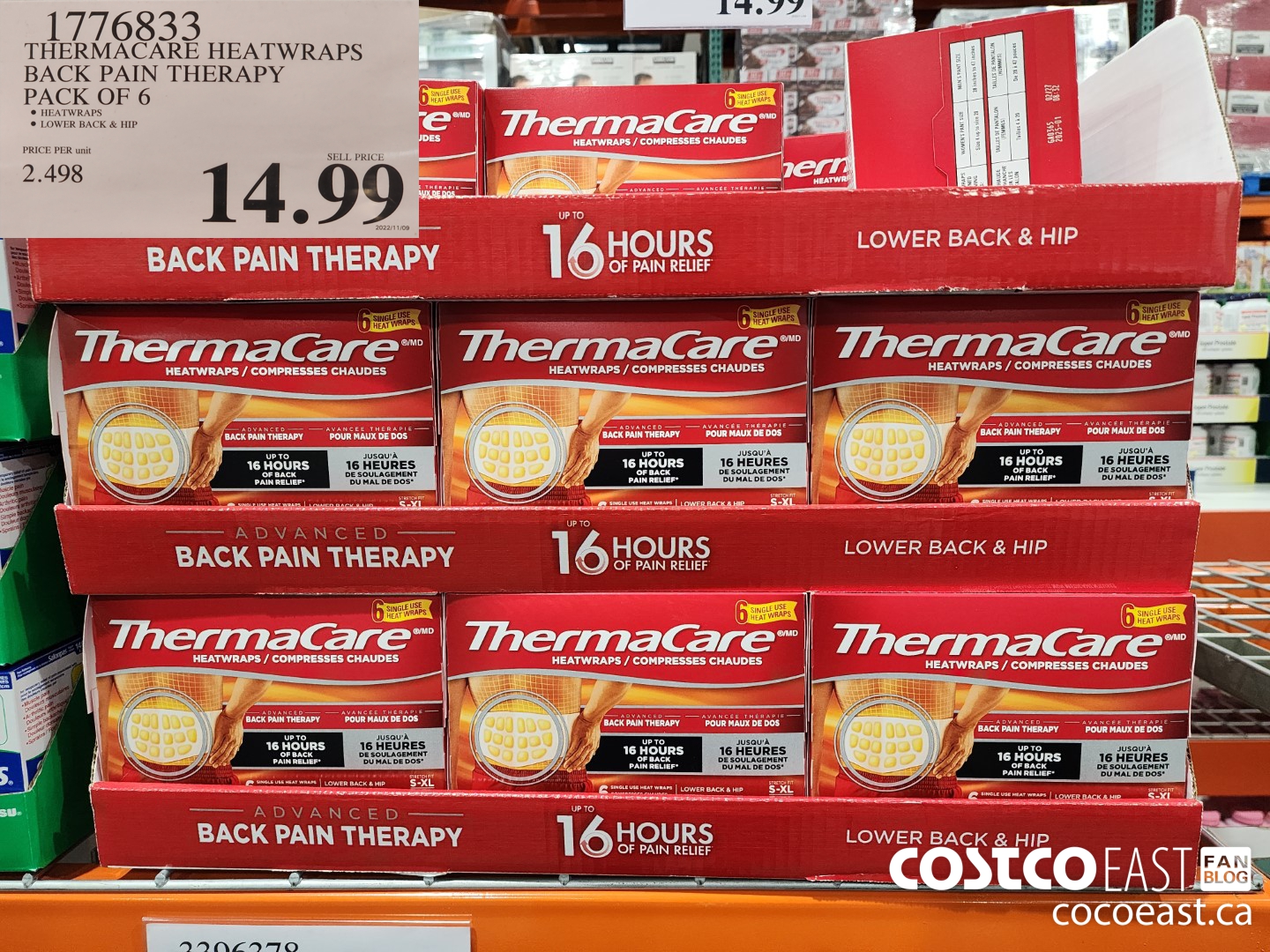 1776833 THERMACARE HEATWRAPS BACK PAIN THERAPY PACK OF 6 $14.99