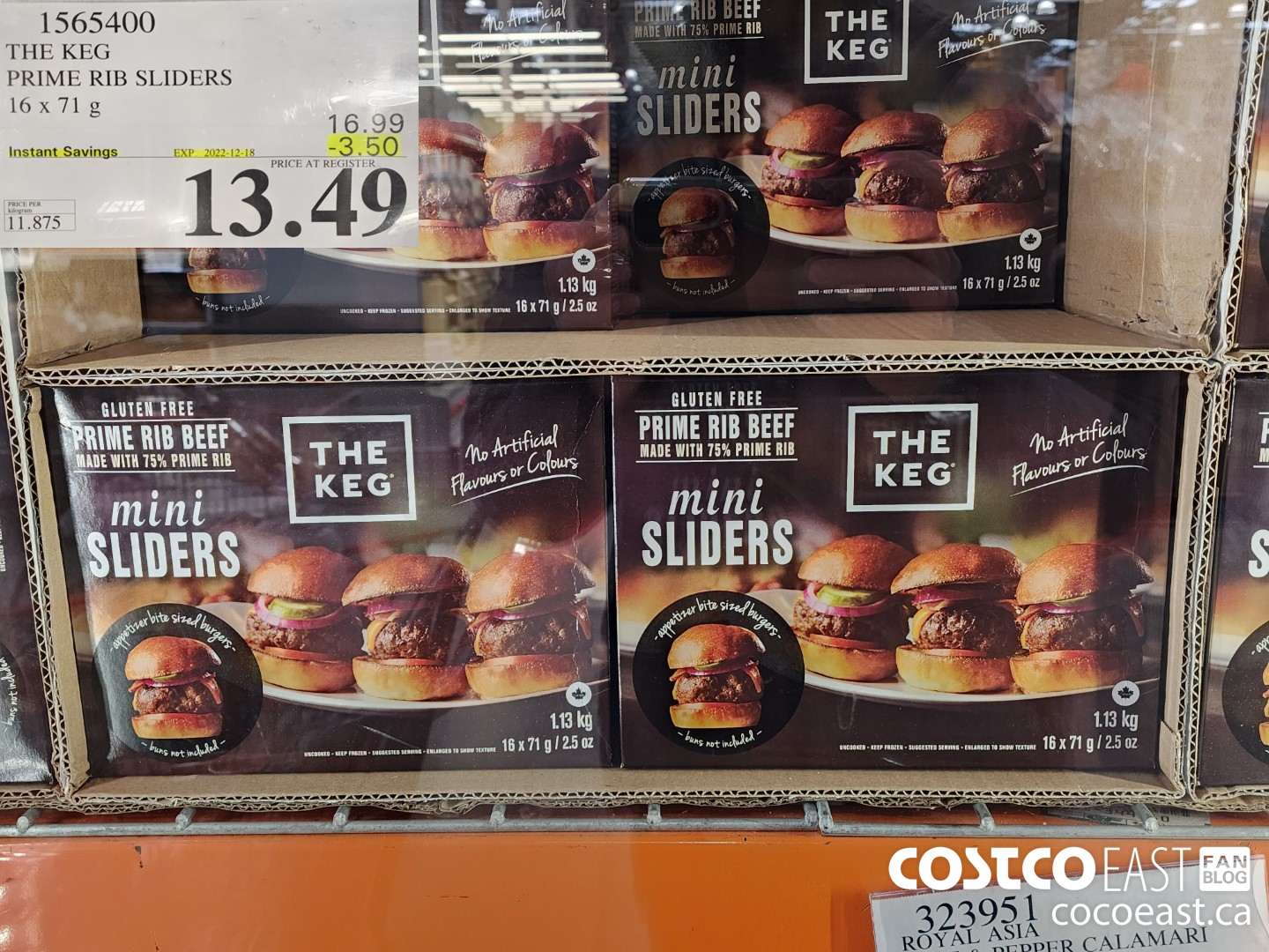 1565400 THE KEG PRIME RIB SLIDERS 16 X 71 G ($3.50 INSTANT SAVINGS EXPIRES ON 2022-12-18) $13.49