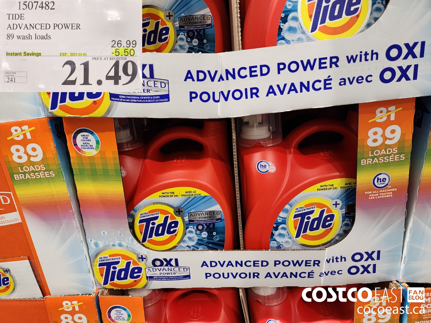 1507482 TIDE ADVANCED POWER 89 WASHLOADS ($5.50 INSTANT SAVINGS EXPIRES ON 2023-01-01) $21.49