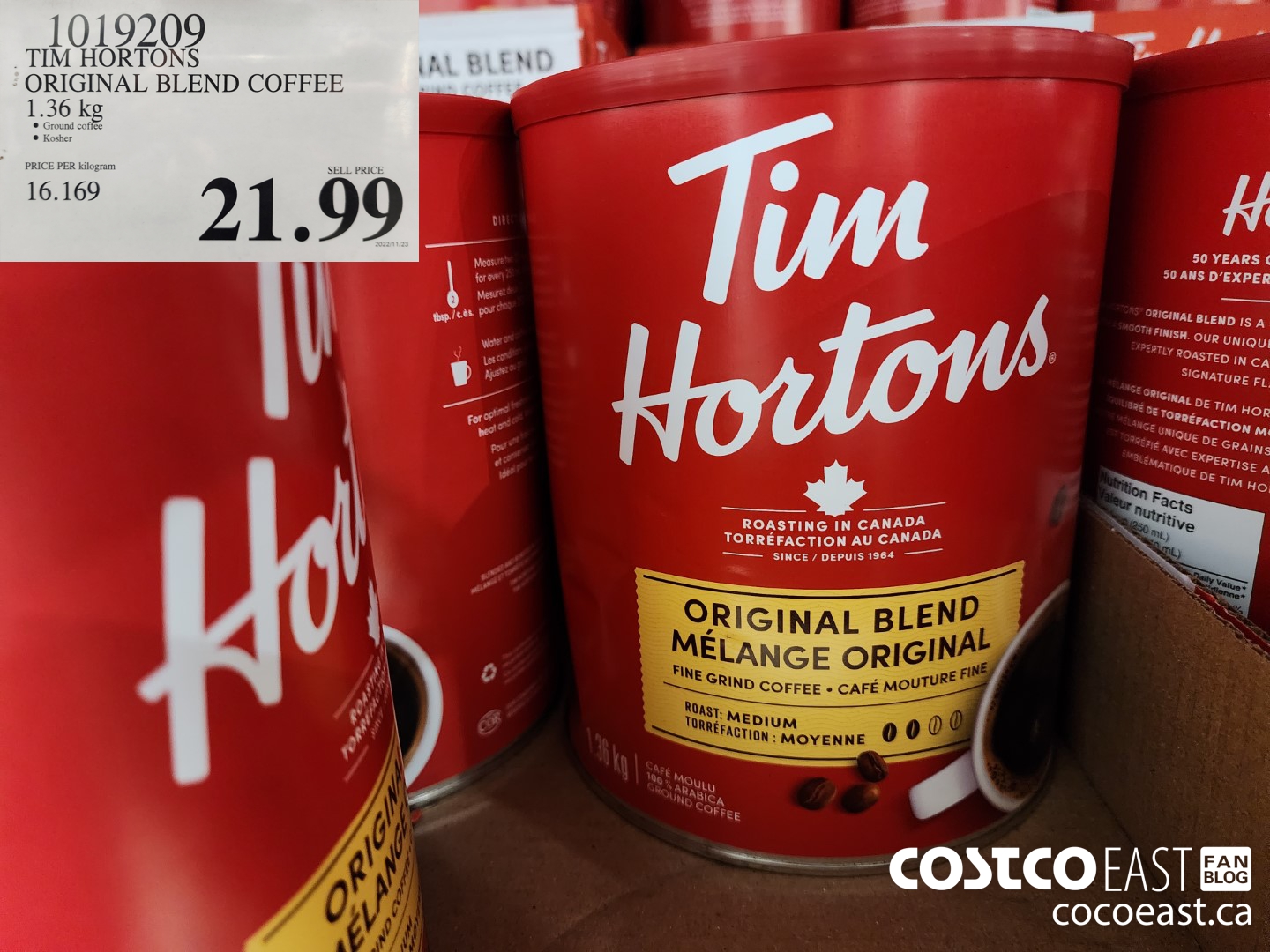 1019209 TIM HORTONS ORIGINAL BLEND COFFEE 1.36 KG $21.99